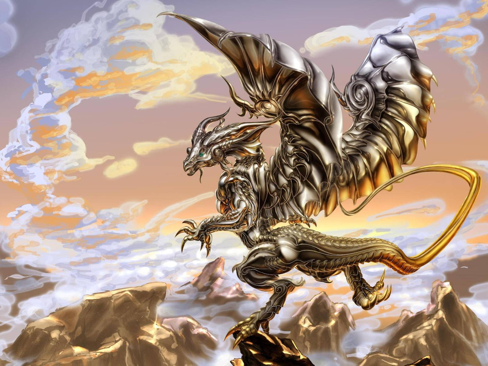 3d Silver Metal Dragon Background