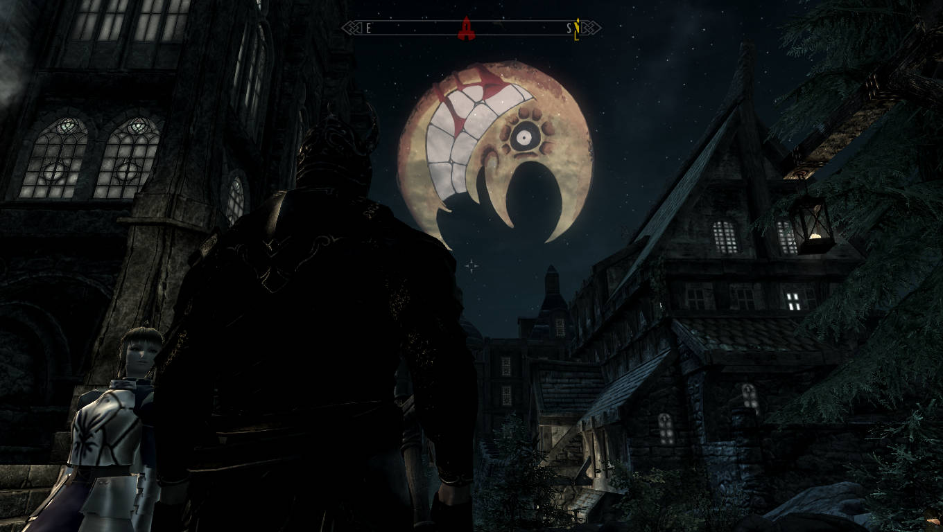 3d Soul Eater Moon Above Buildings Background