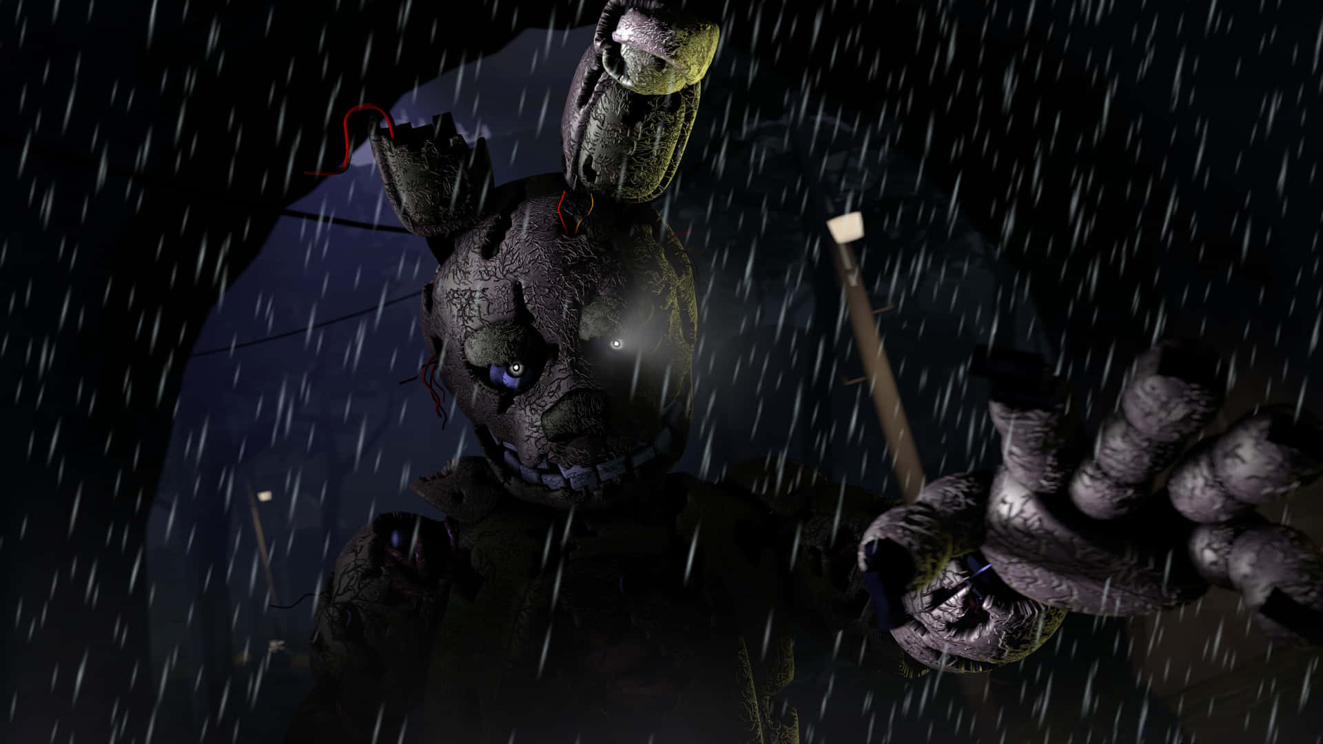 3d Springtrap From Five Nights At Freddy's Posing With Glowing Eyes Background