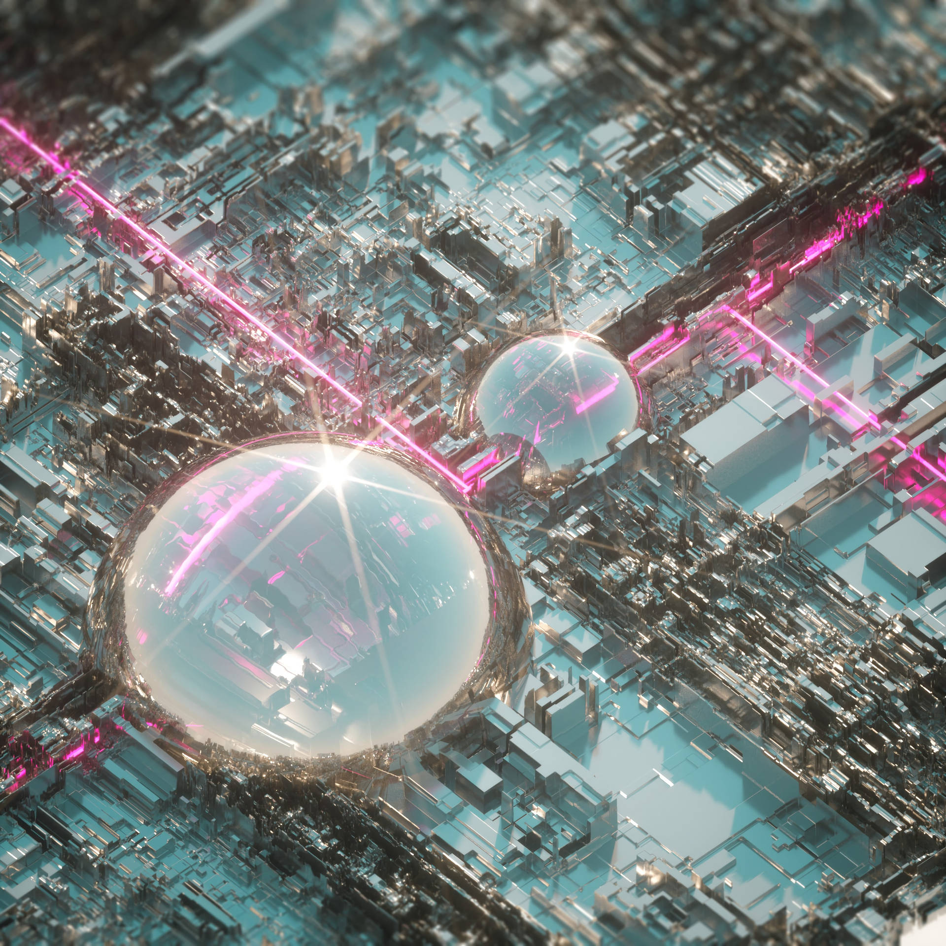 3d View Of A Futuristic City With Huge Domes Background
