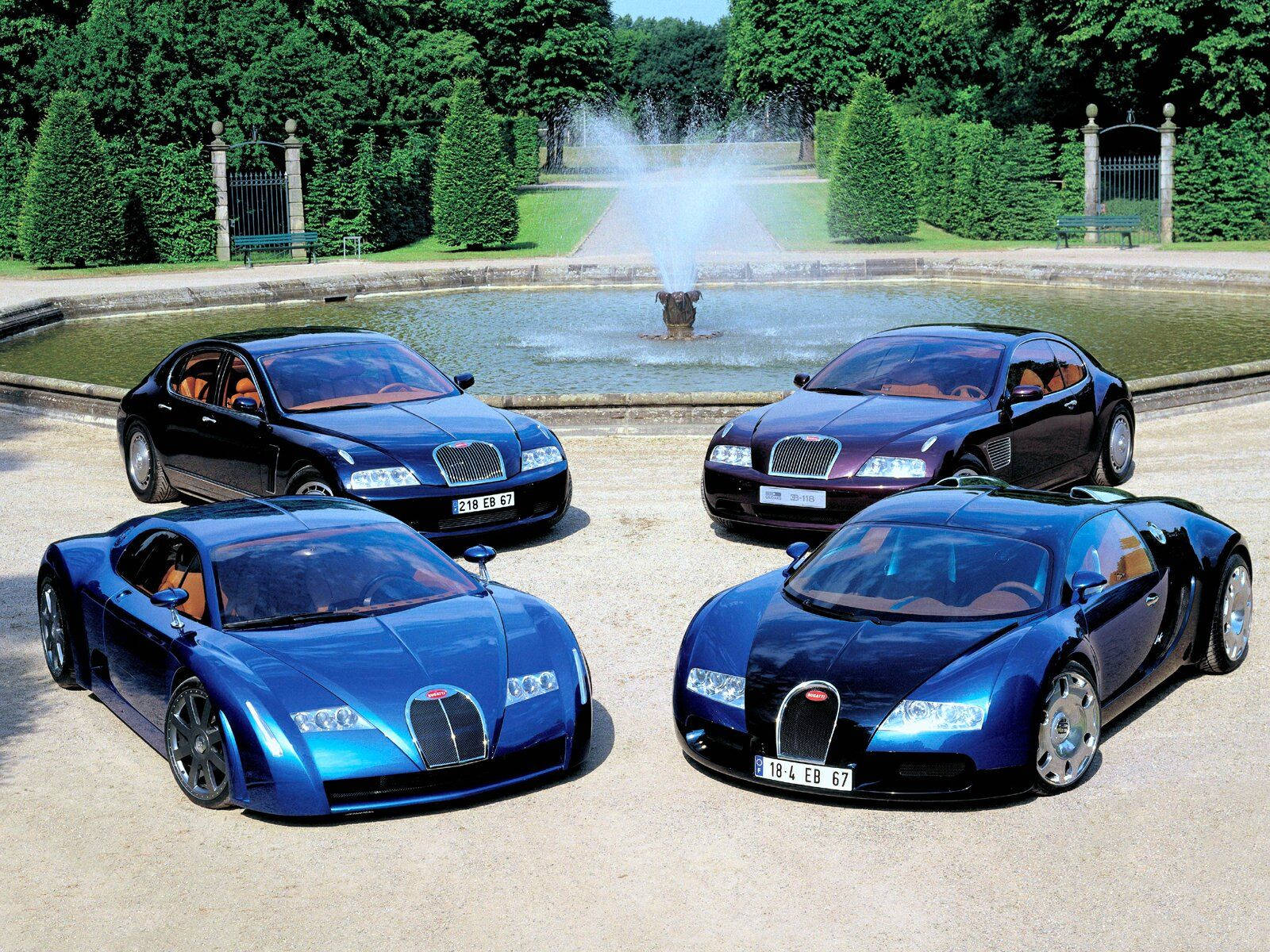 4 Bugattis Near A Fountain