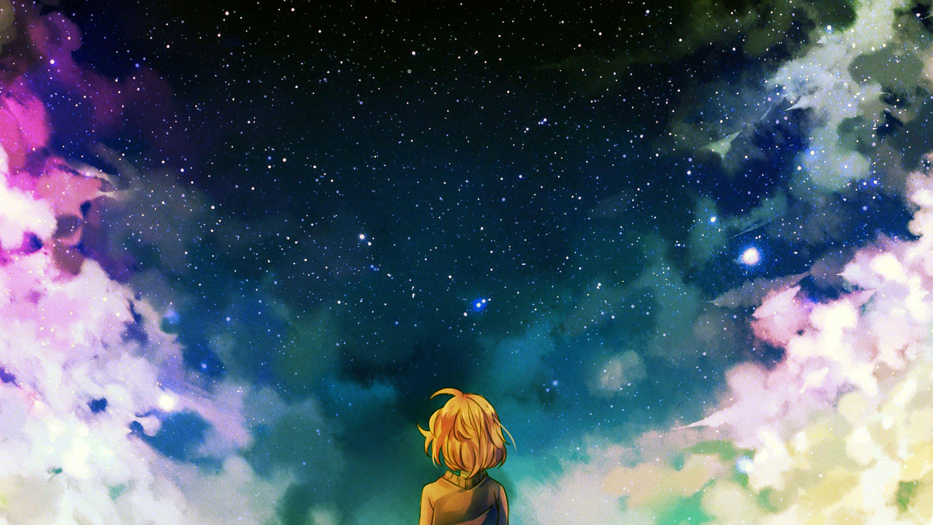 4k Aesthetic Anime Character Watching Stars Background