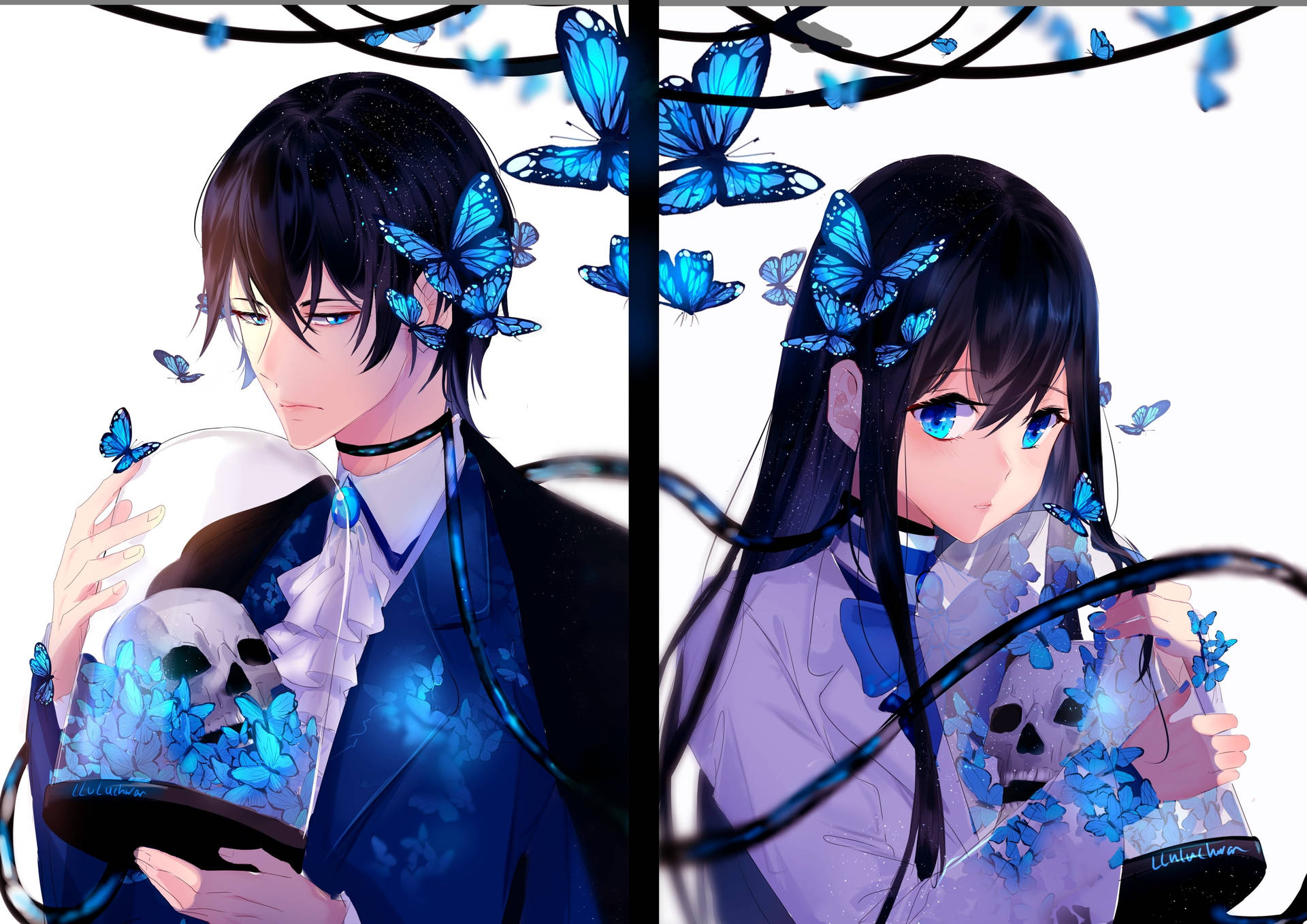 4k Aesthetic Anime Couple With Butterflies