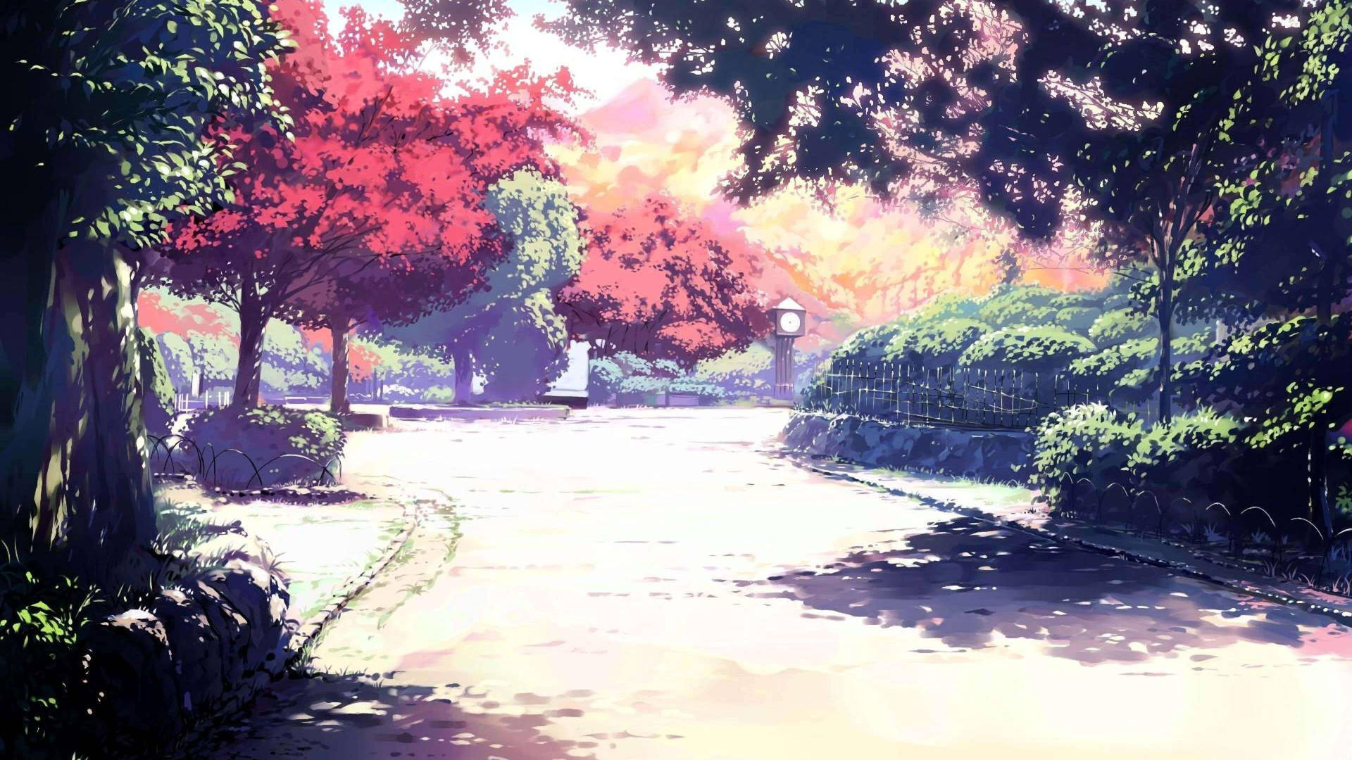 4k Aesthetic Anime Shady Path Background