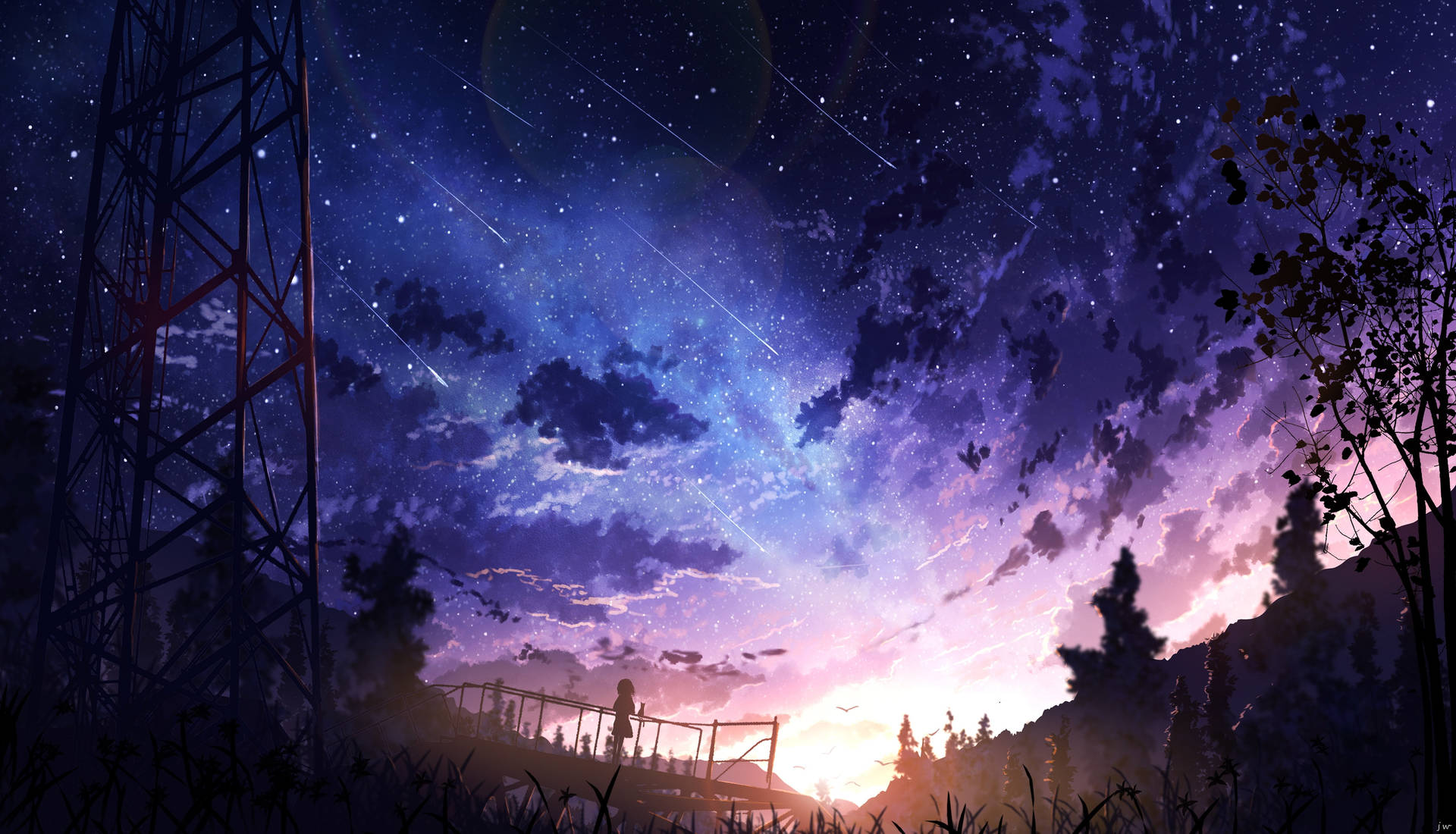 4k Aesthetic Anime Shooting Stars In Sky Background