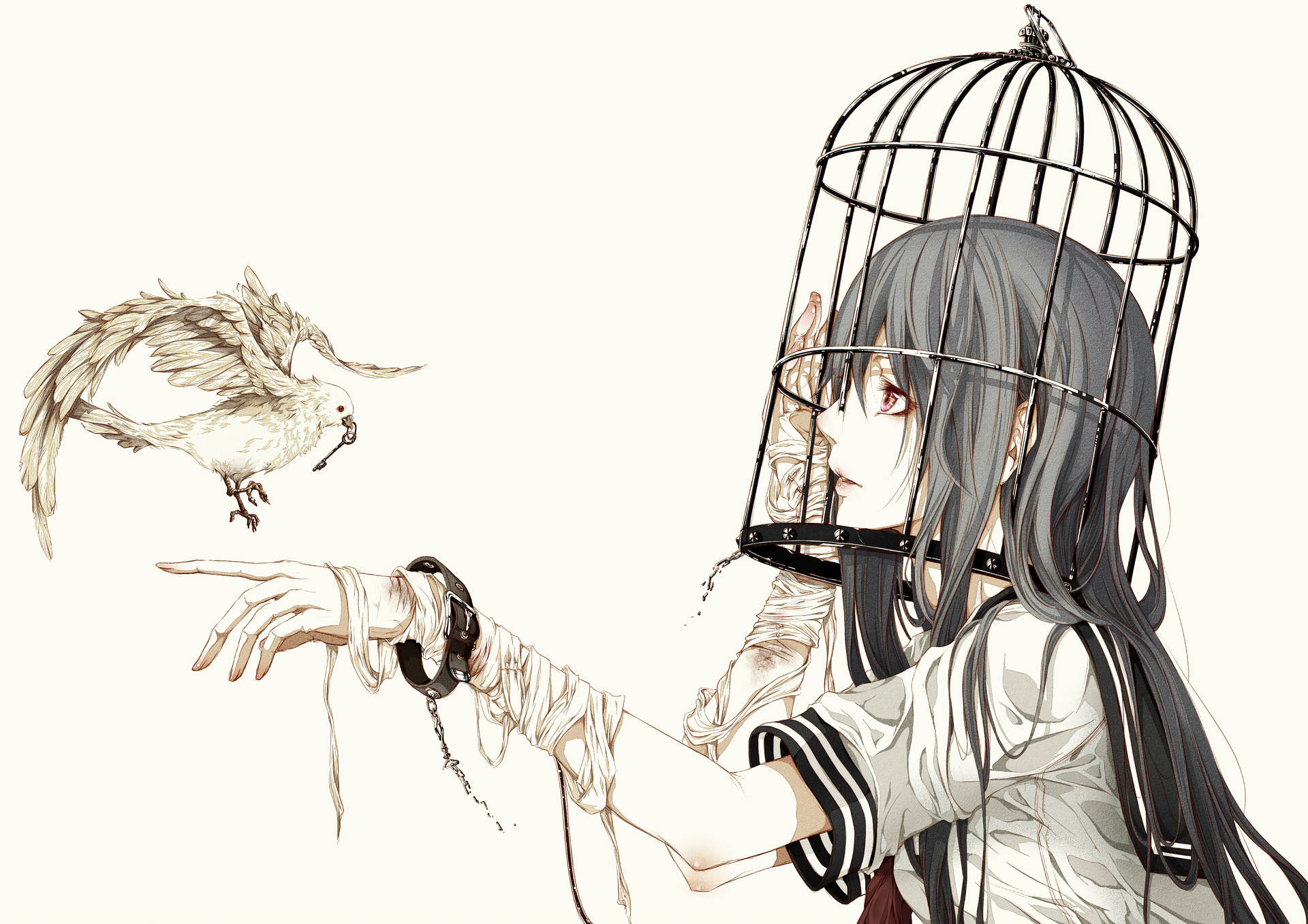 4k Anime Caged Girl Background