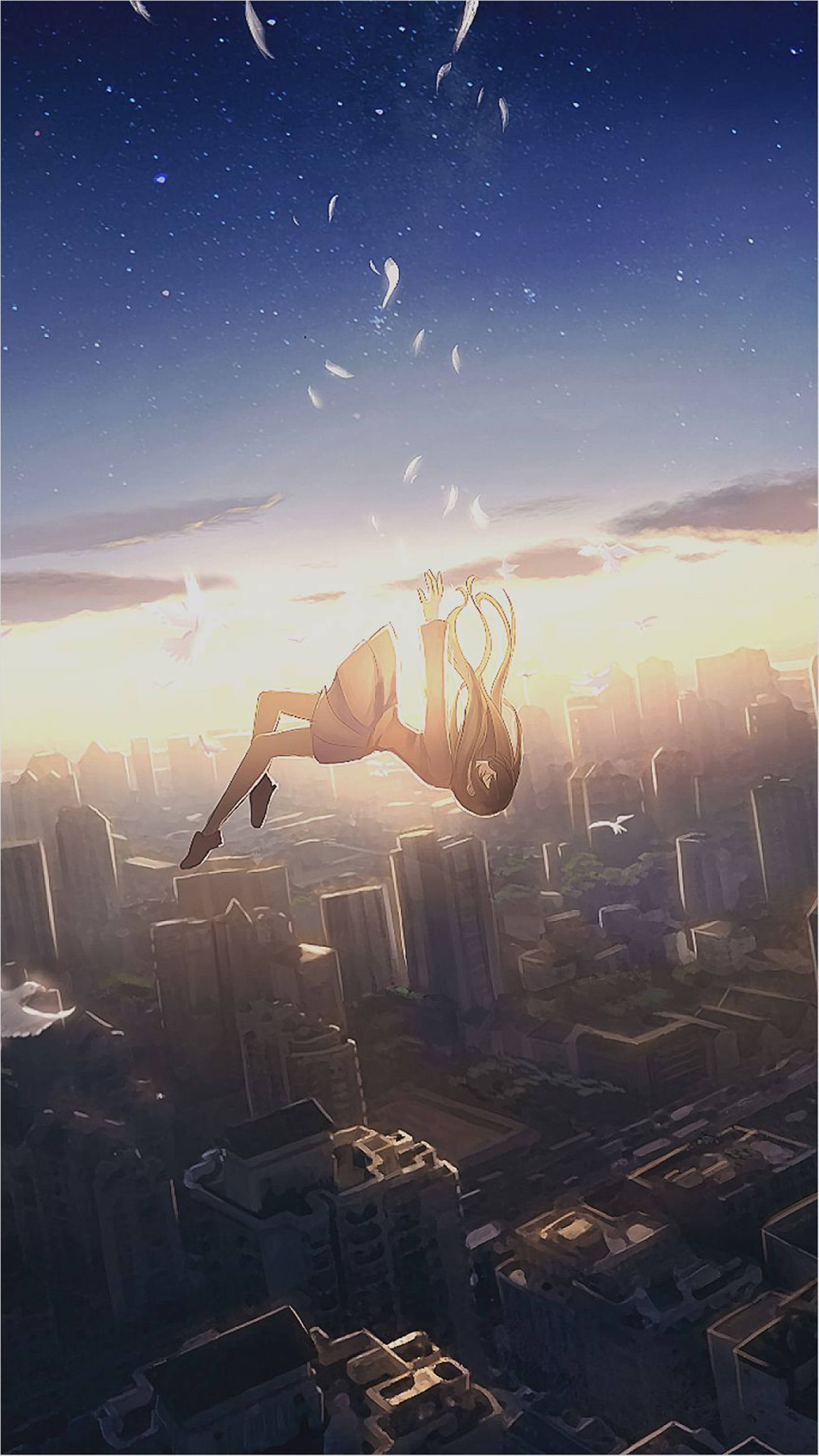4k Anime Iphone Falling City Girl