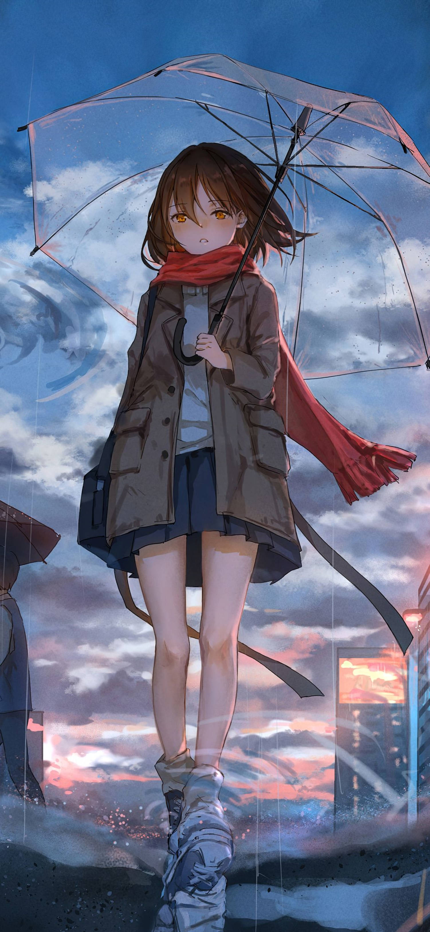 4k Anime Iphone Girl With Red Scarf Background