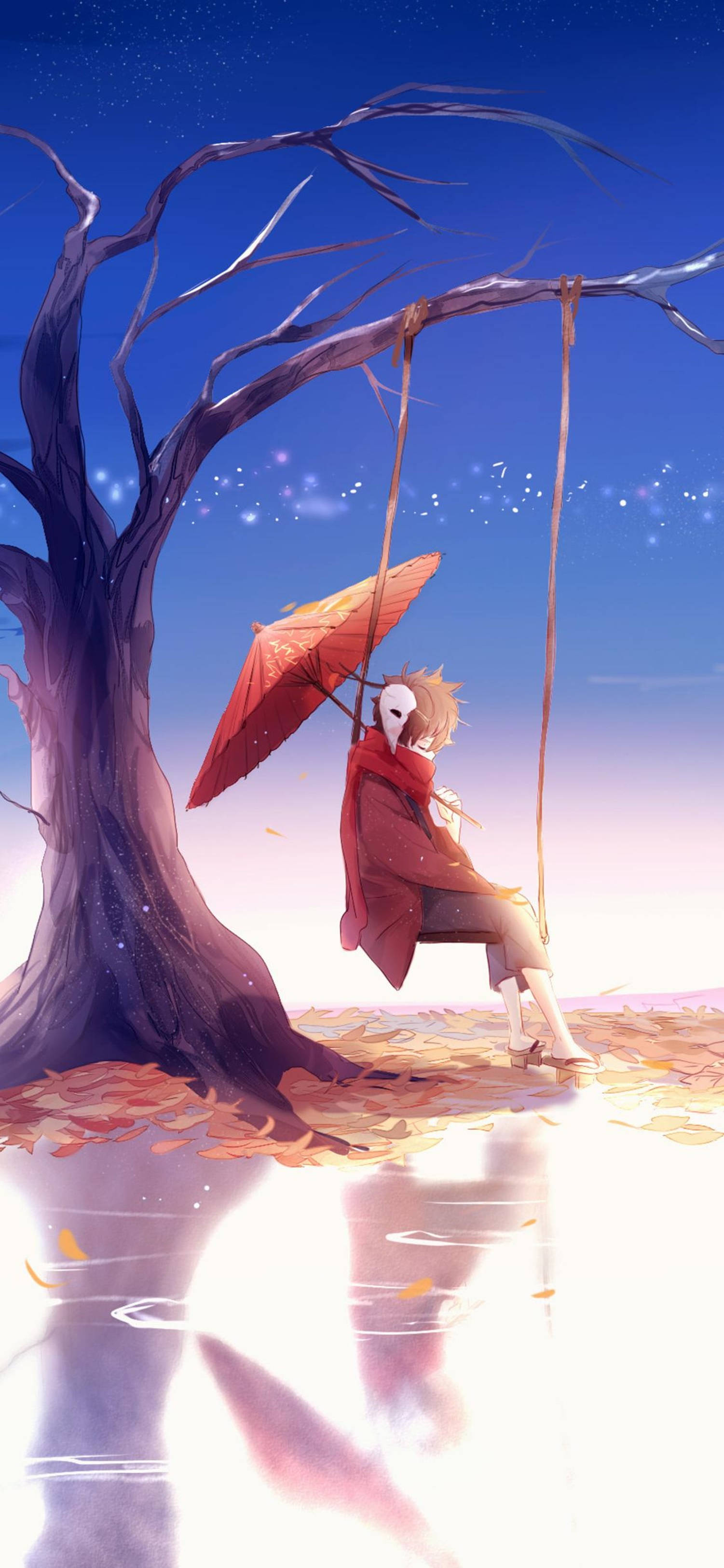 4k Anime Iphone Swing Boy With Umbrella Background