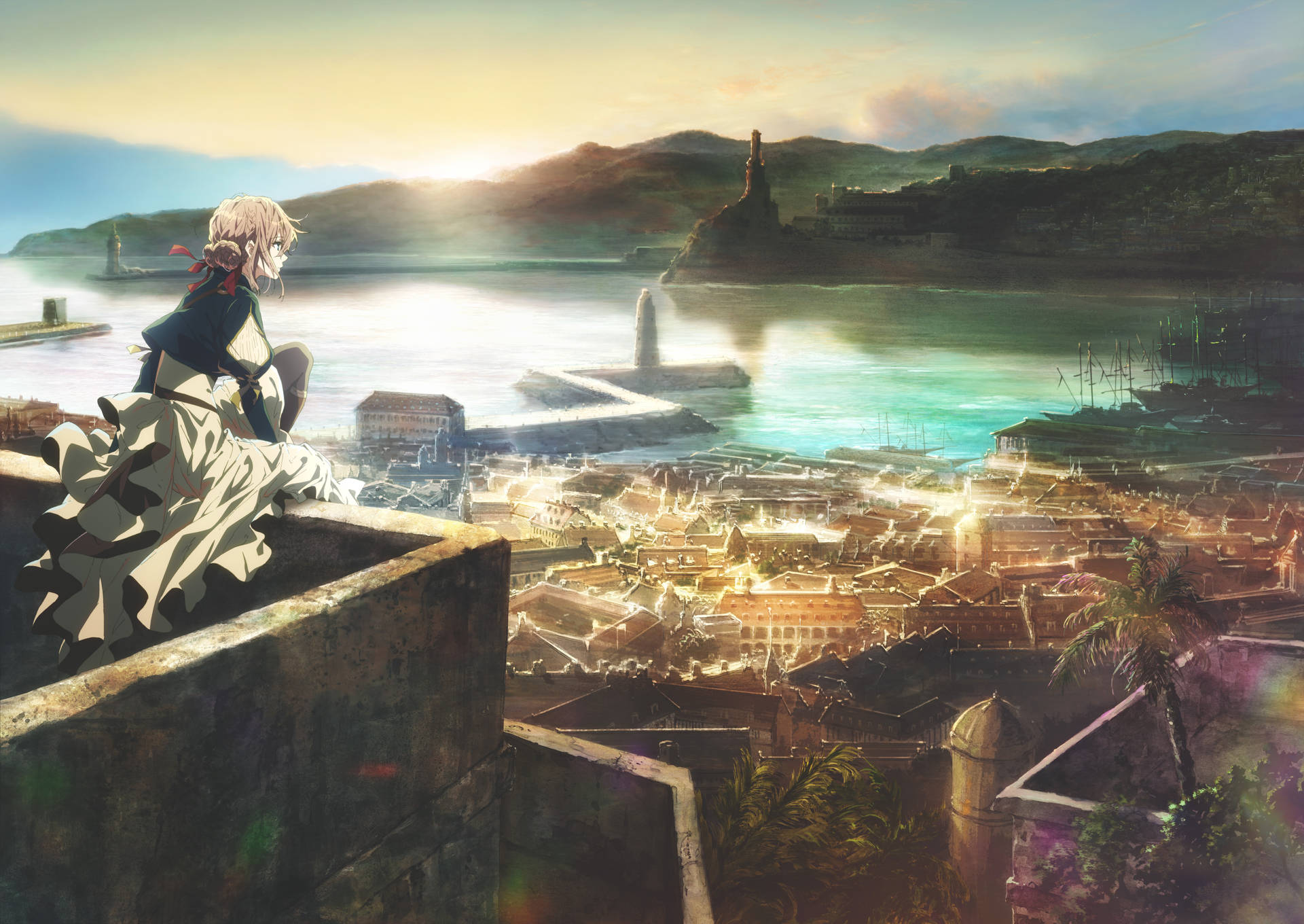 4k Anime Violet City Background