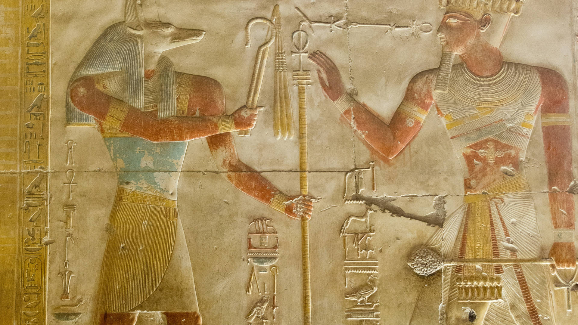4k Anubis Abydos Tomb Hieroglyphics Background