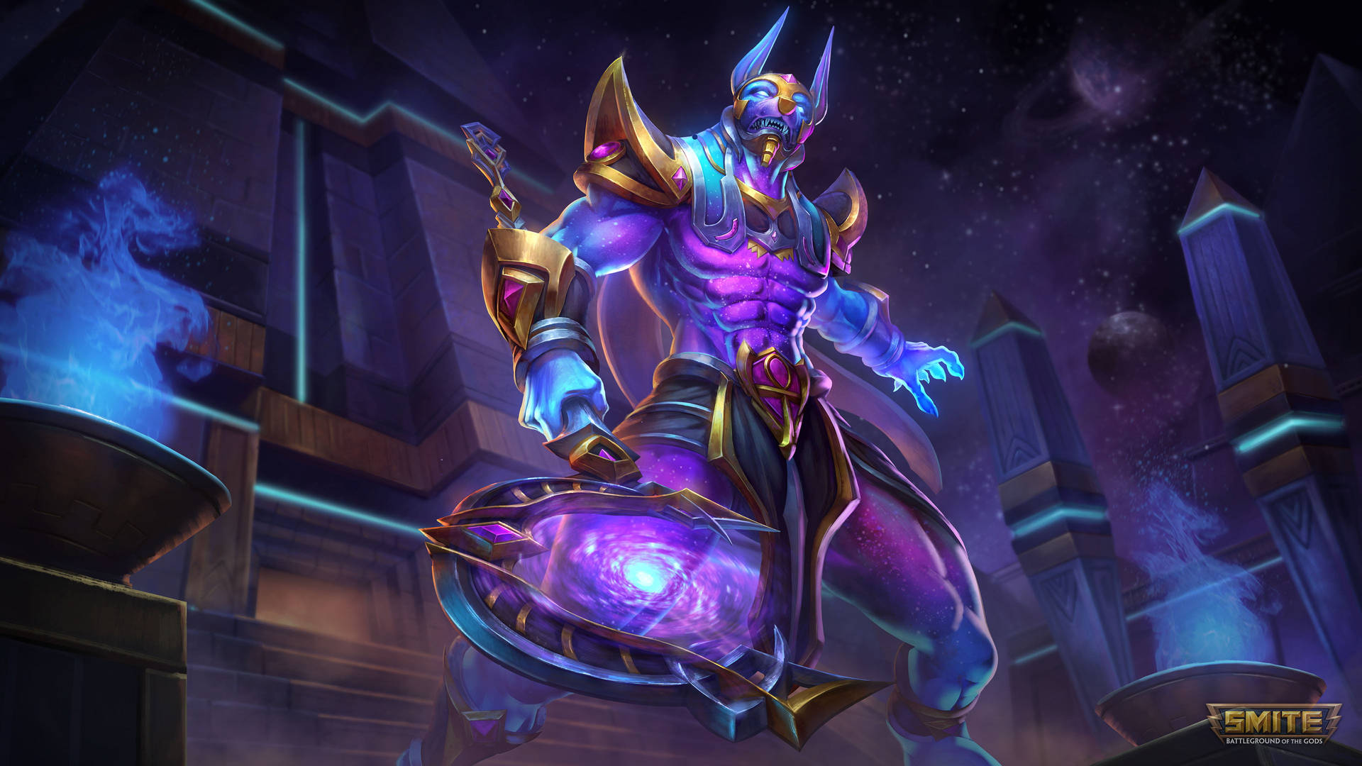 4k Anubis In Glowing Galaxy Color Background