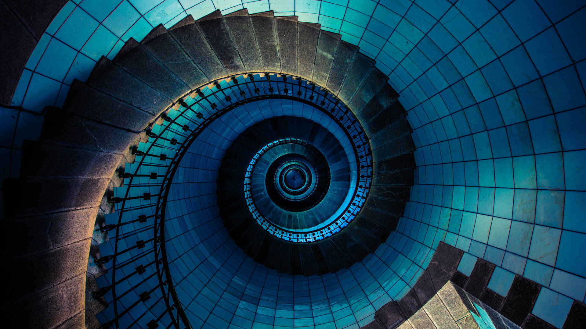 4k Architecture Blue Spiral Staircase Background