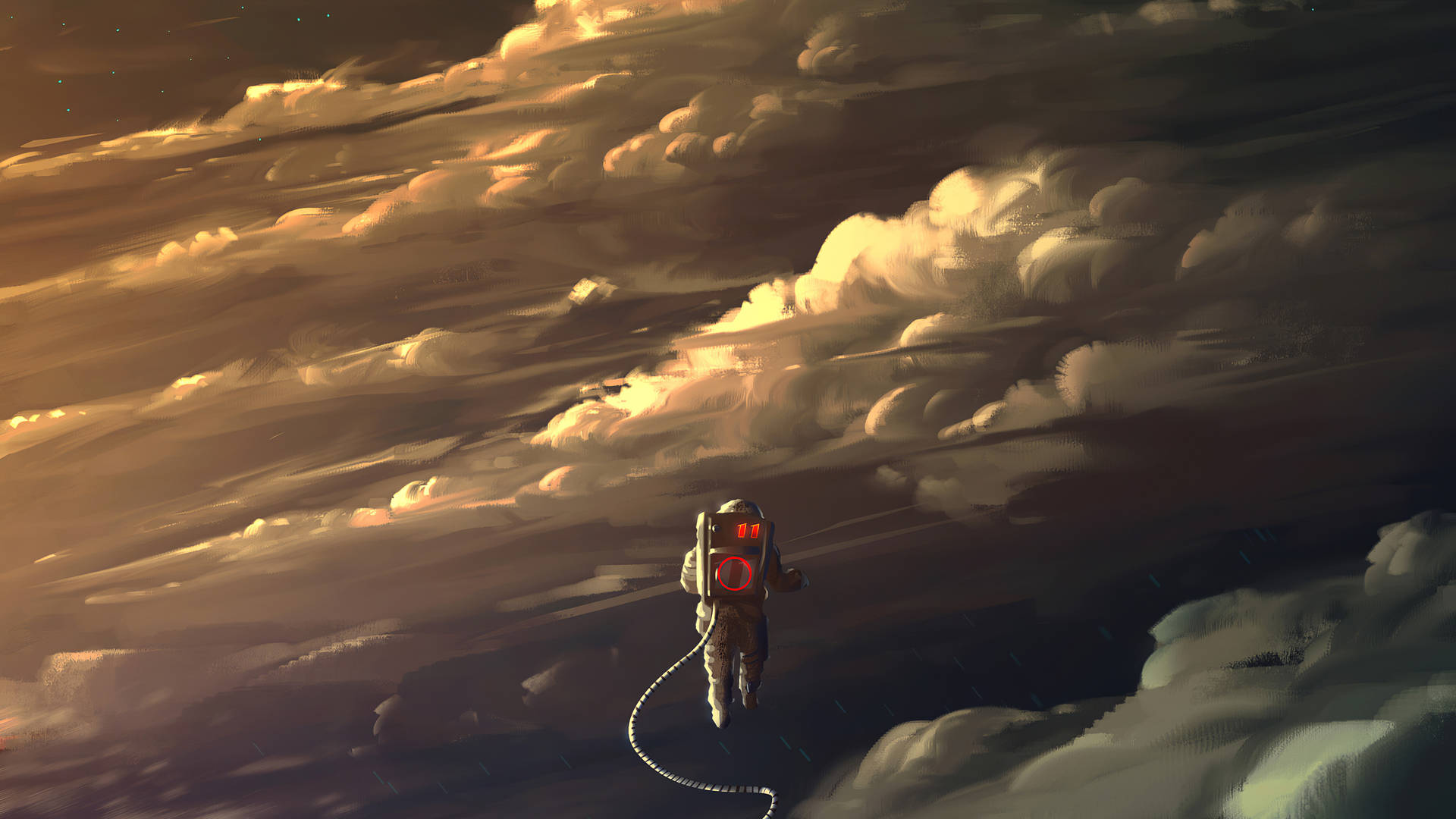 4k Astronaut Floating With Clouds Background
