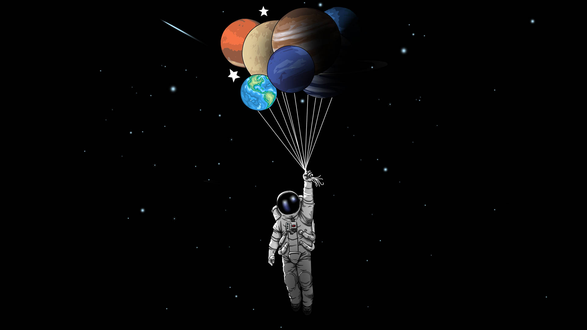 4k Astronaut With Planet Balloons