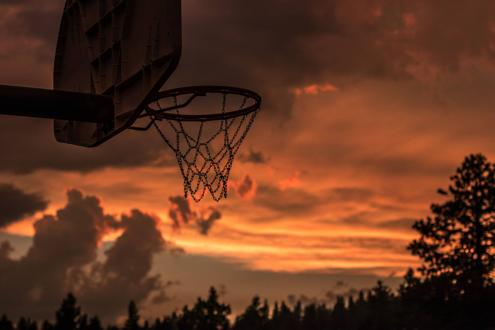 4k Basketball Court And Sunset Background