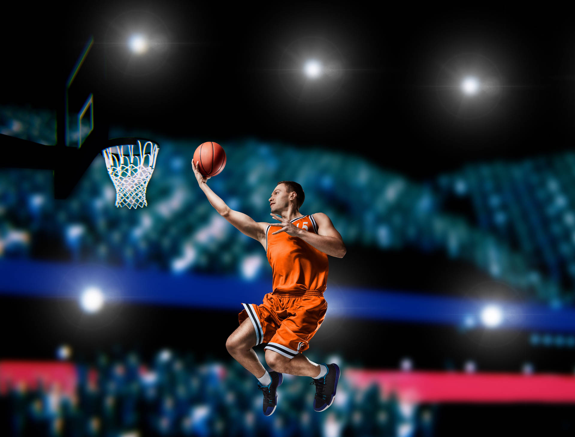 4k Basketball Player In Orange Jersey Background