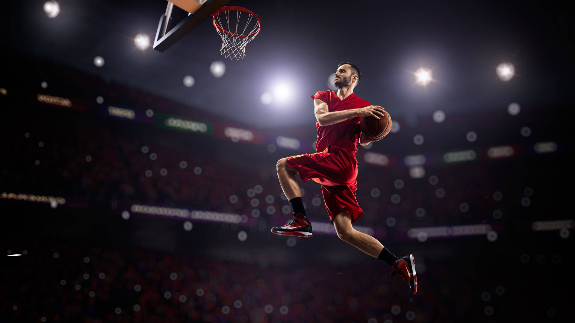 4k Basketball Player In Red Background