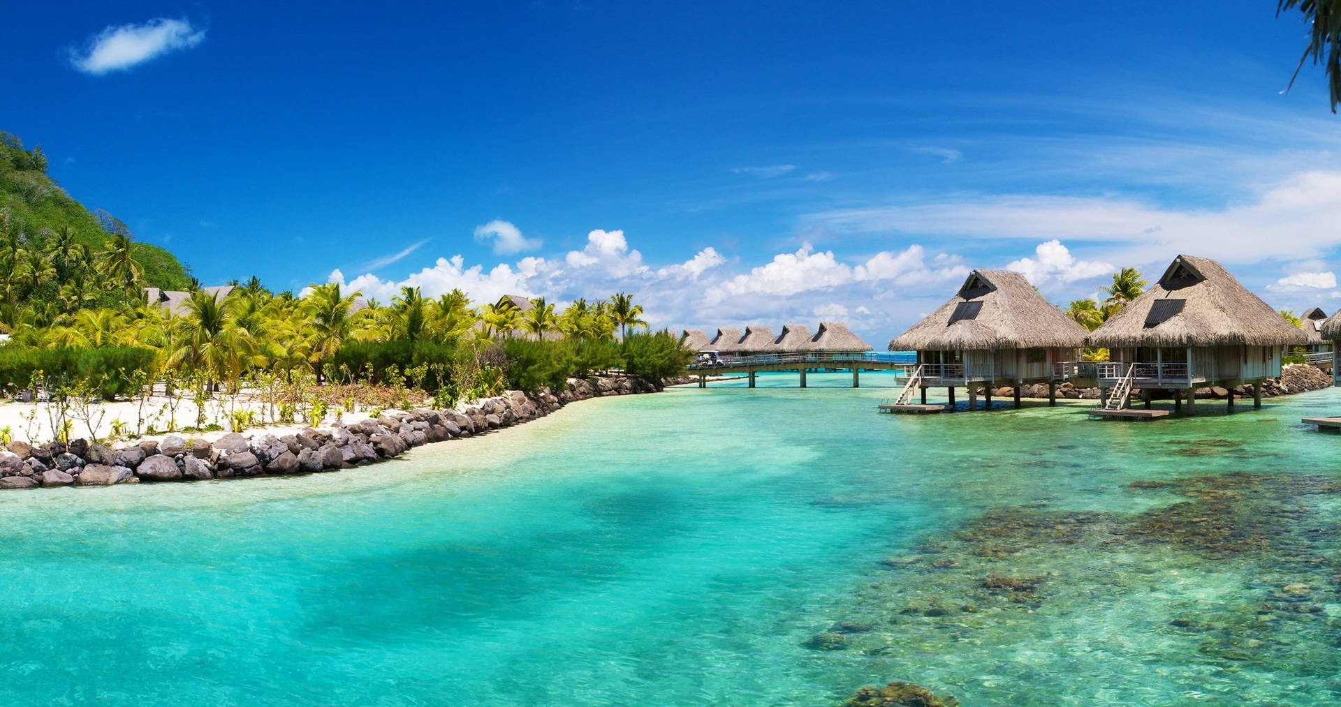 4k Beach With Nipa Huts Background