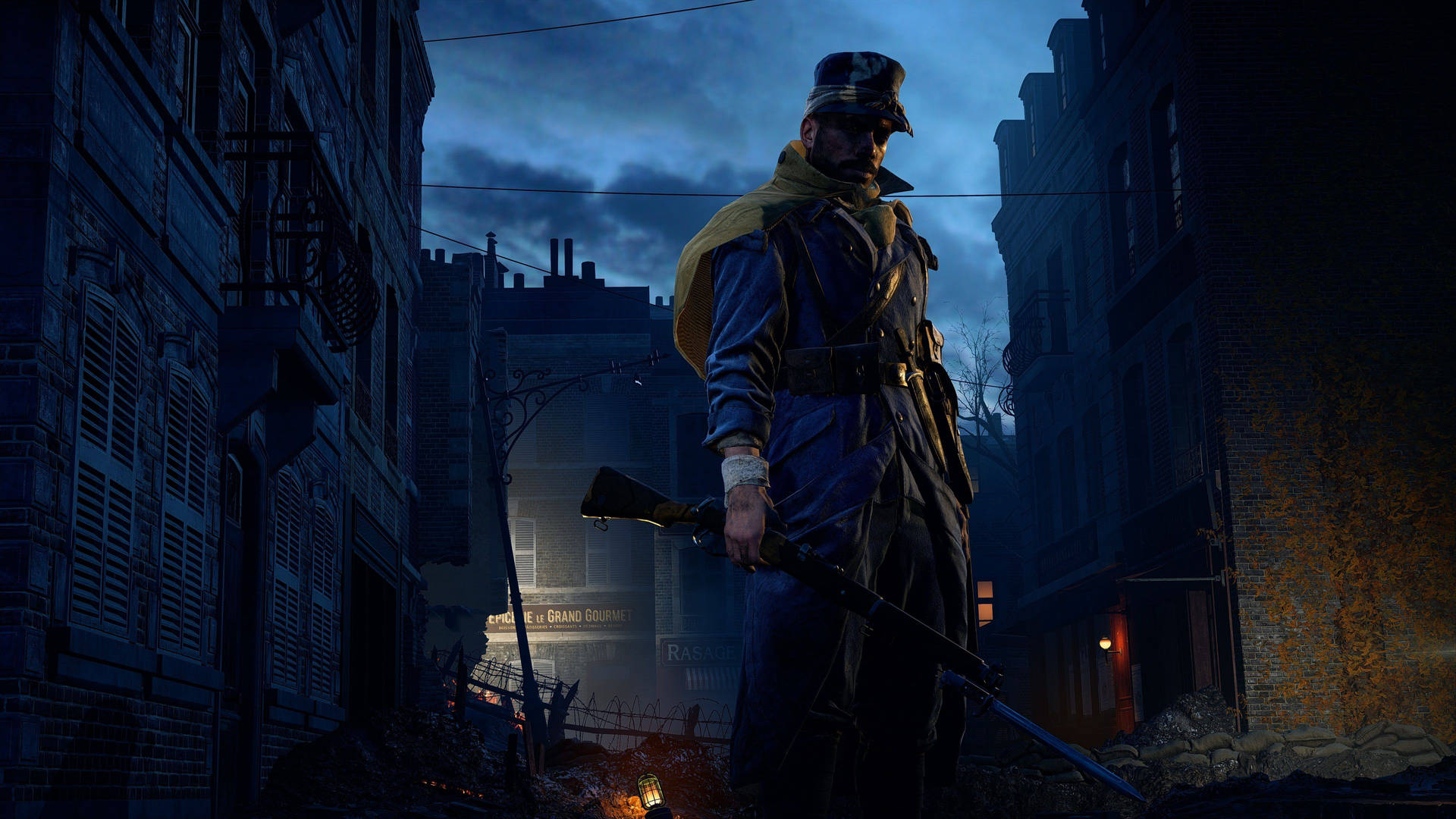 4k Bf1 French Soldier In City Background
