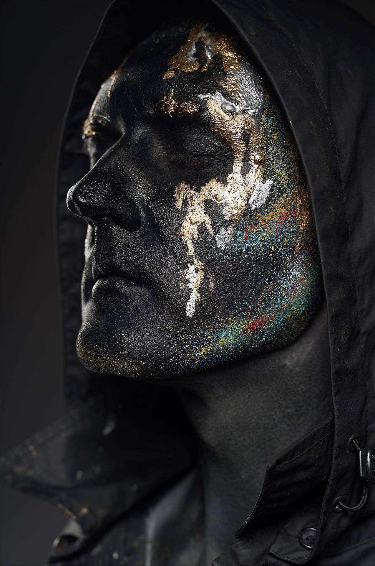 4k Black Glitter Hooded Man Background