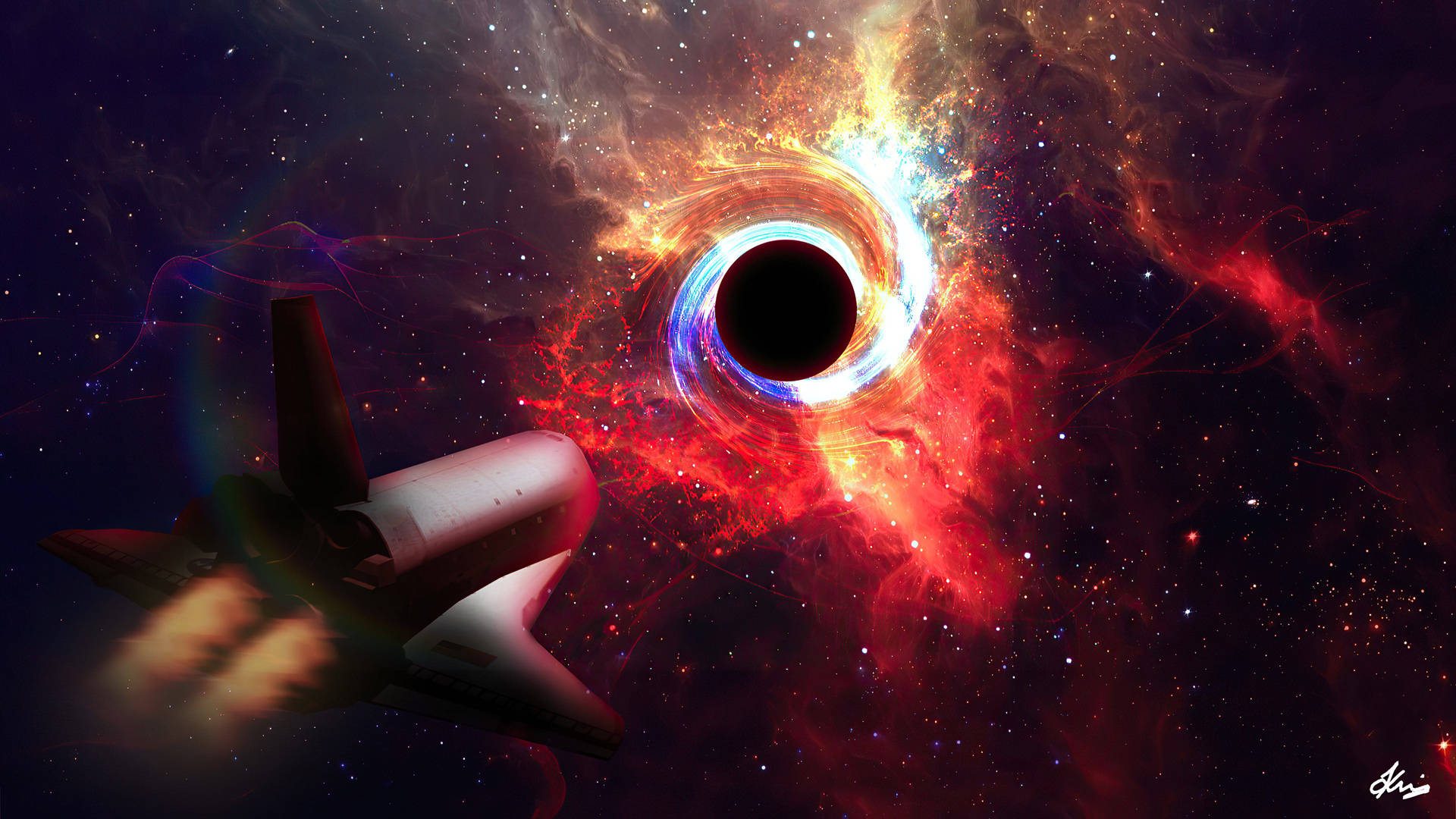 4k Black Hole And Spacecraft Background