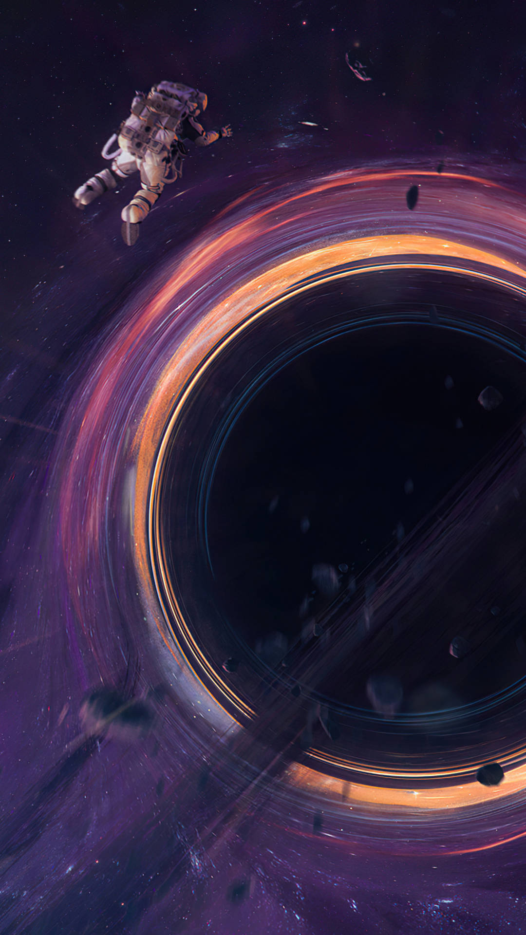 4k Black Hole Astronaut Floating Background