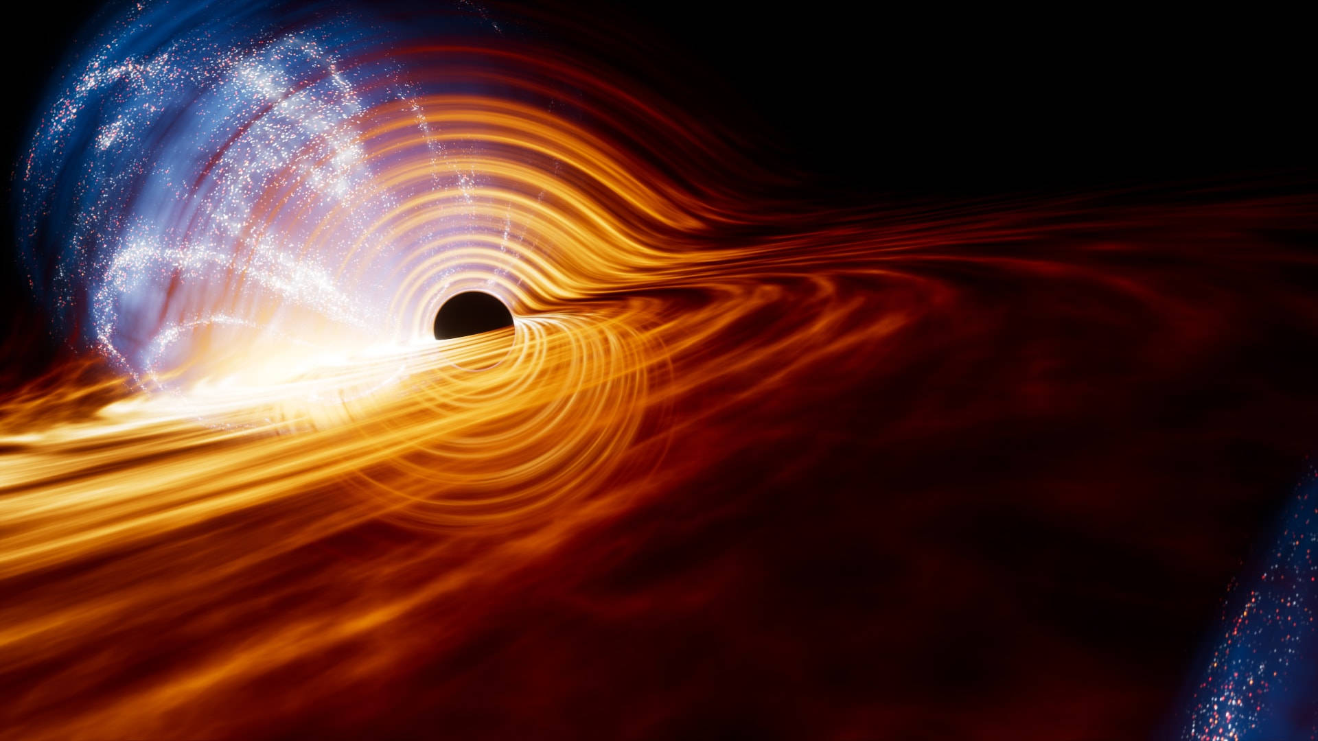 4k Black Hole Orange Light Streaks Background