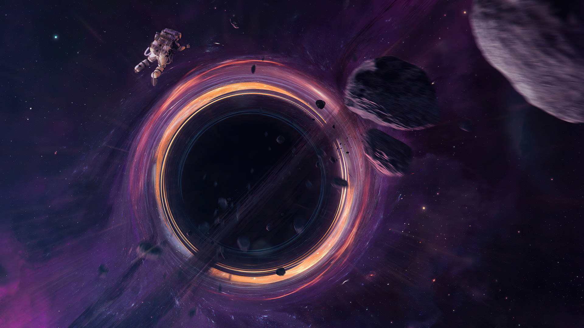 4k Black Hole Sucking Astronaut Background