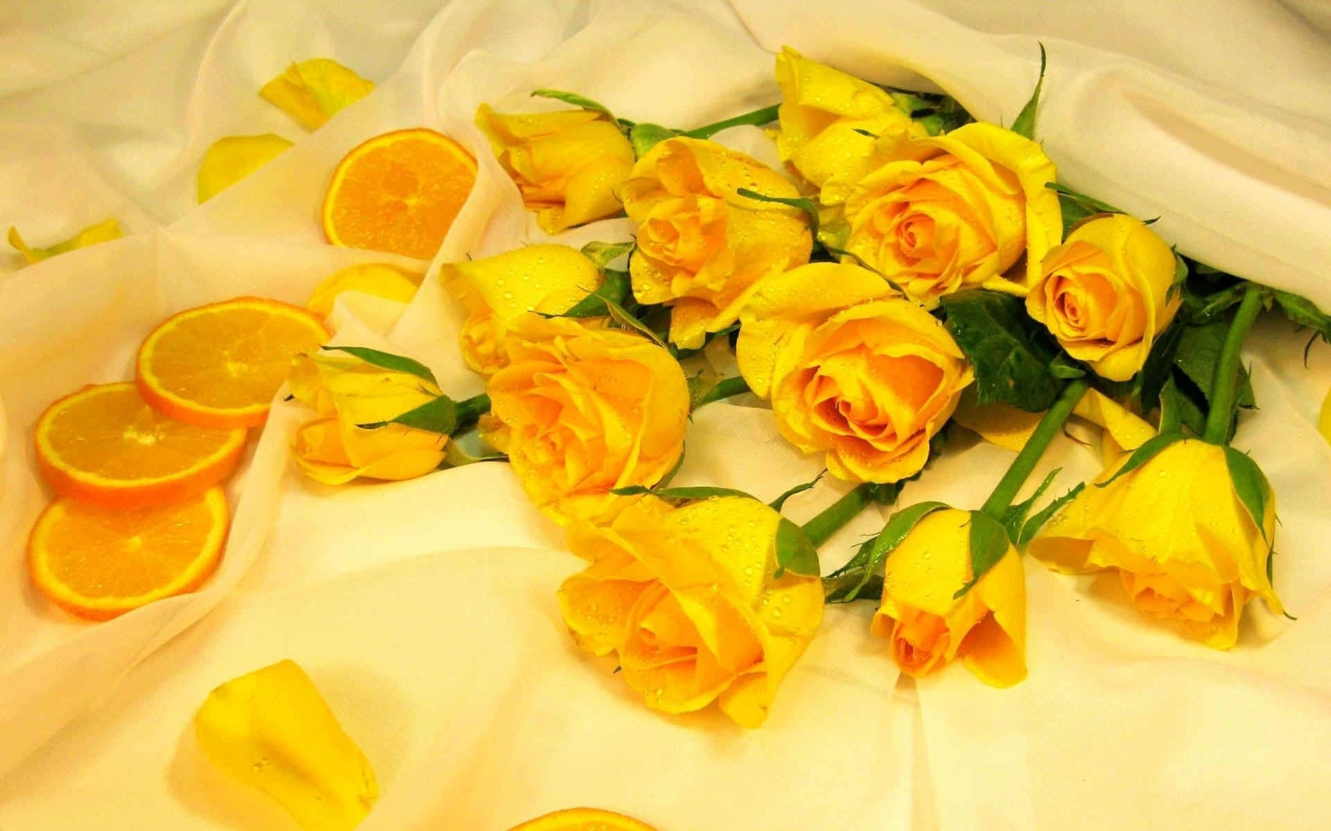 4k Bundle Of Yellow Roses Background