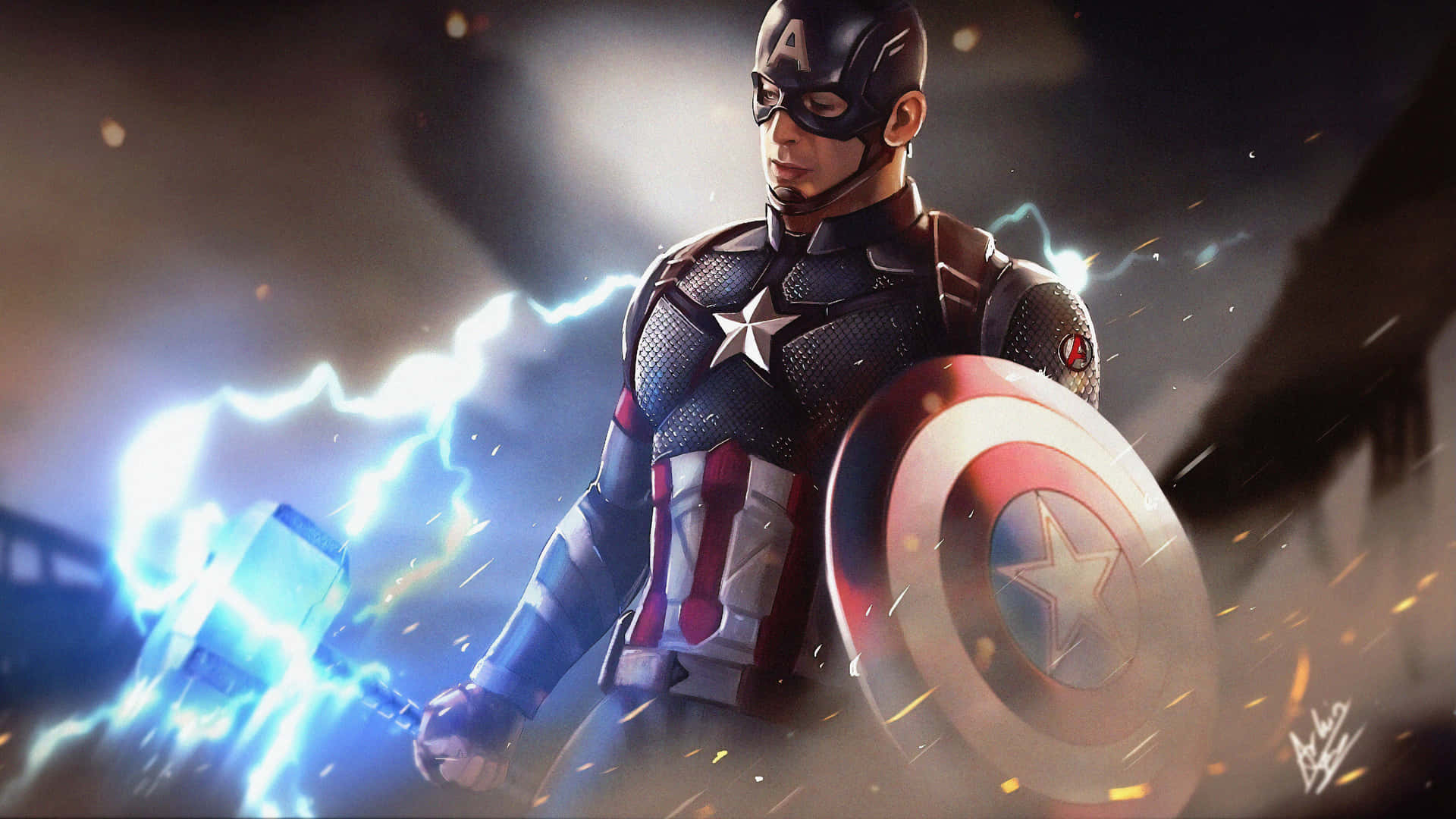 4k Captain America Holding A Lightning Mjölnir Background