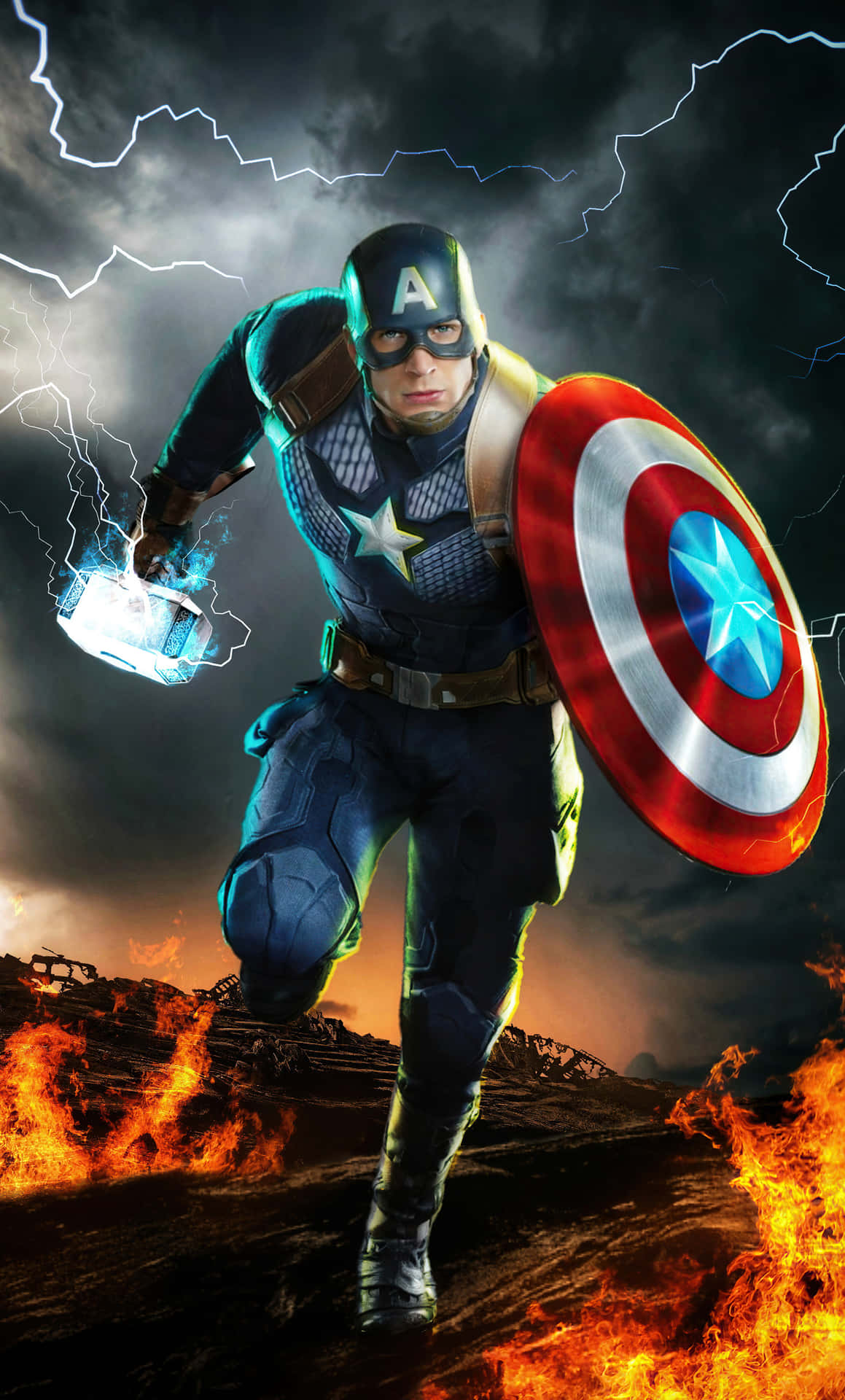 4k Captain America Running On Fire