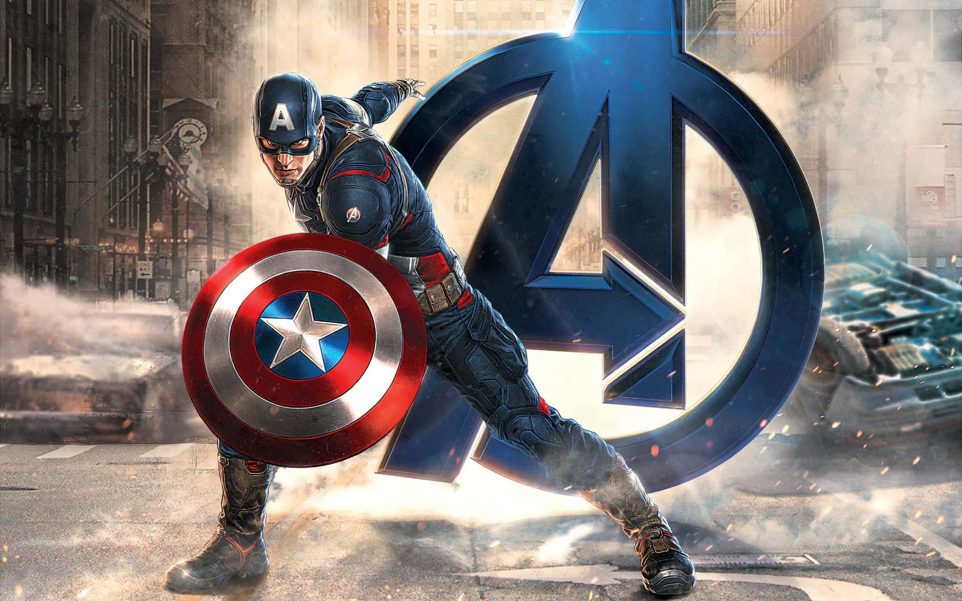 4k Captain America With The Avengers Logo Background