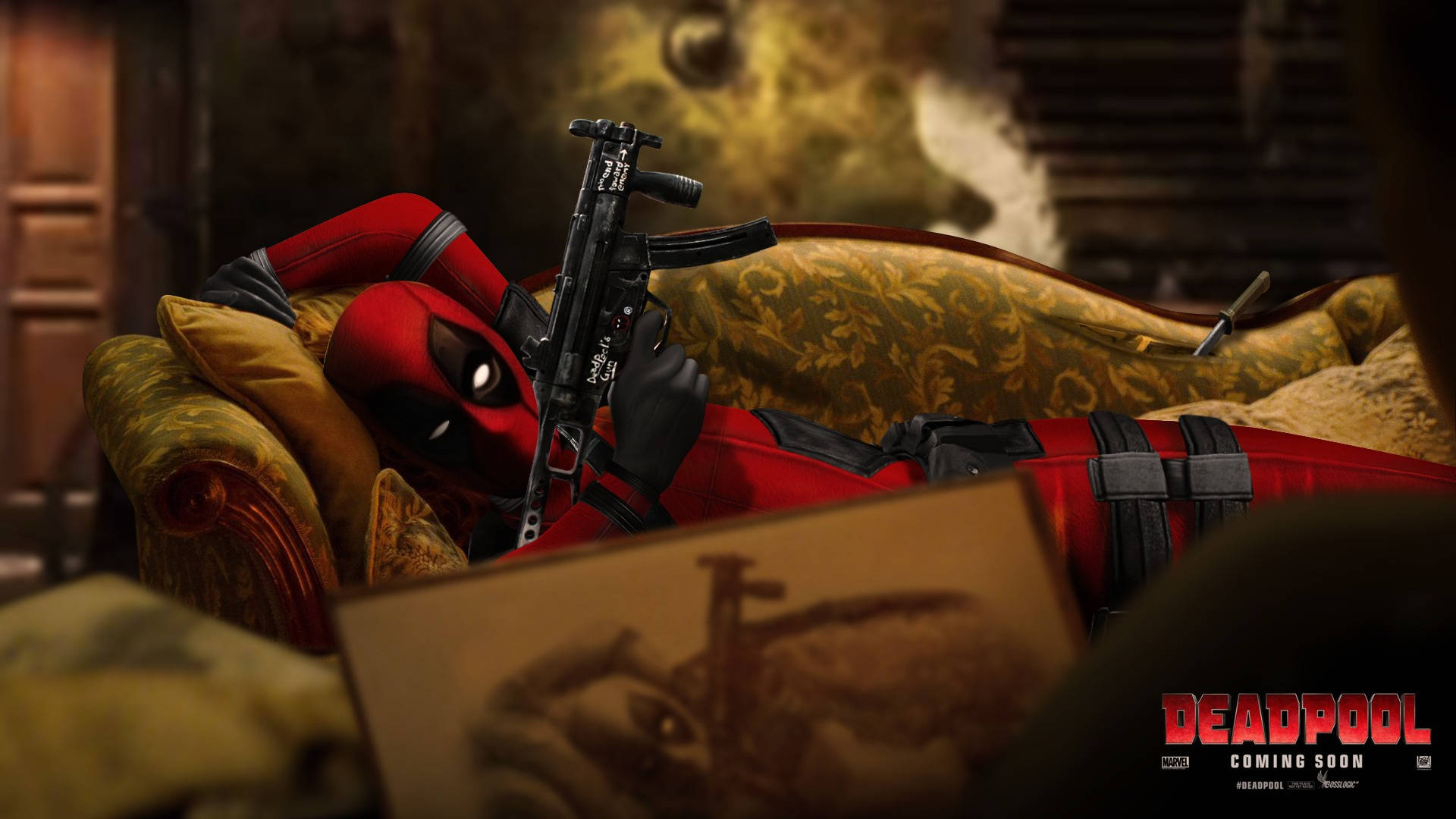 4k Deadpool On Couch Background