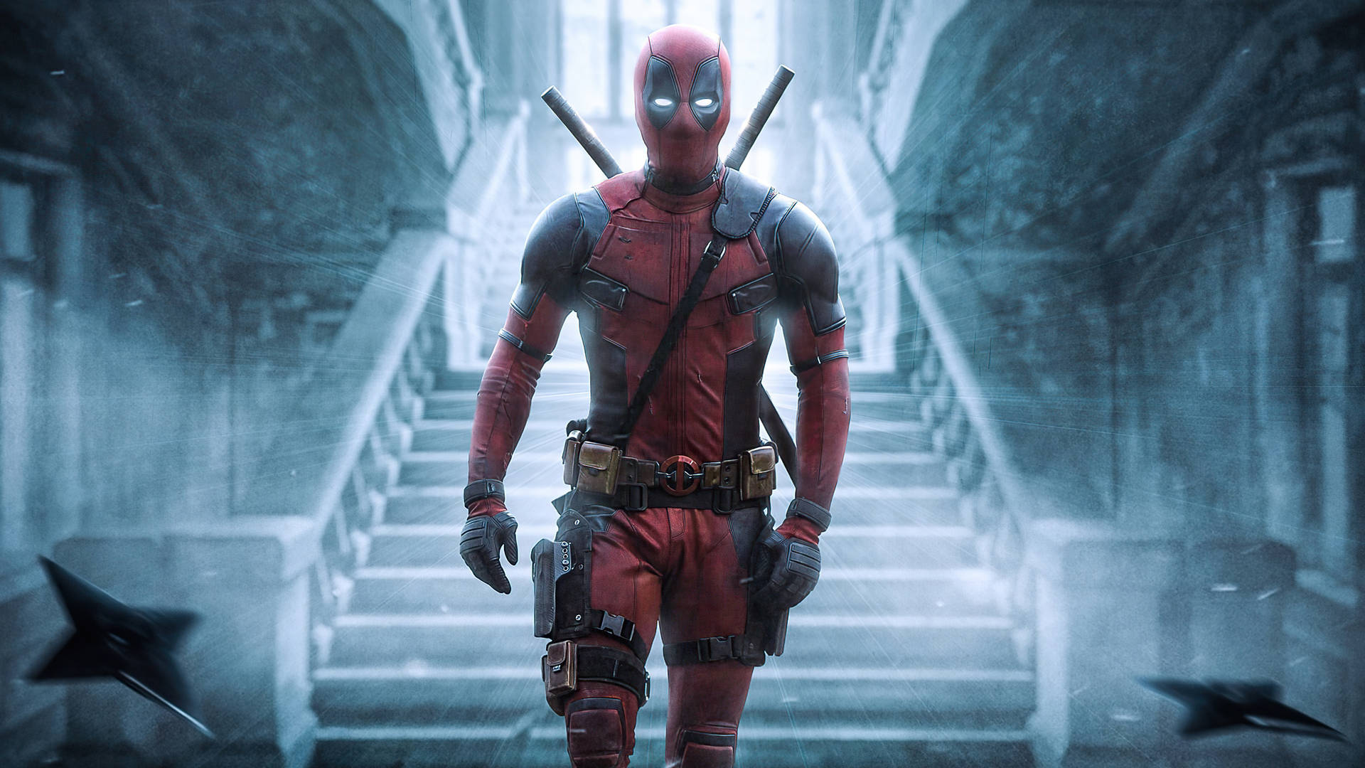 4k Deadpool Staircase Poster Background