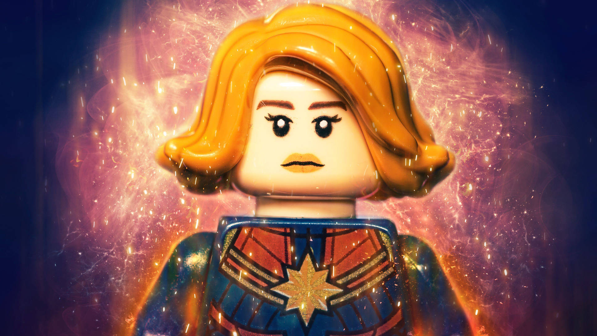 4k Detailed Lego Captain Marvel In Action Background