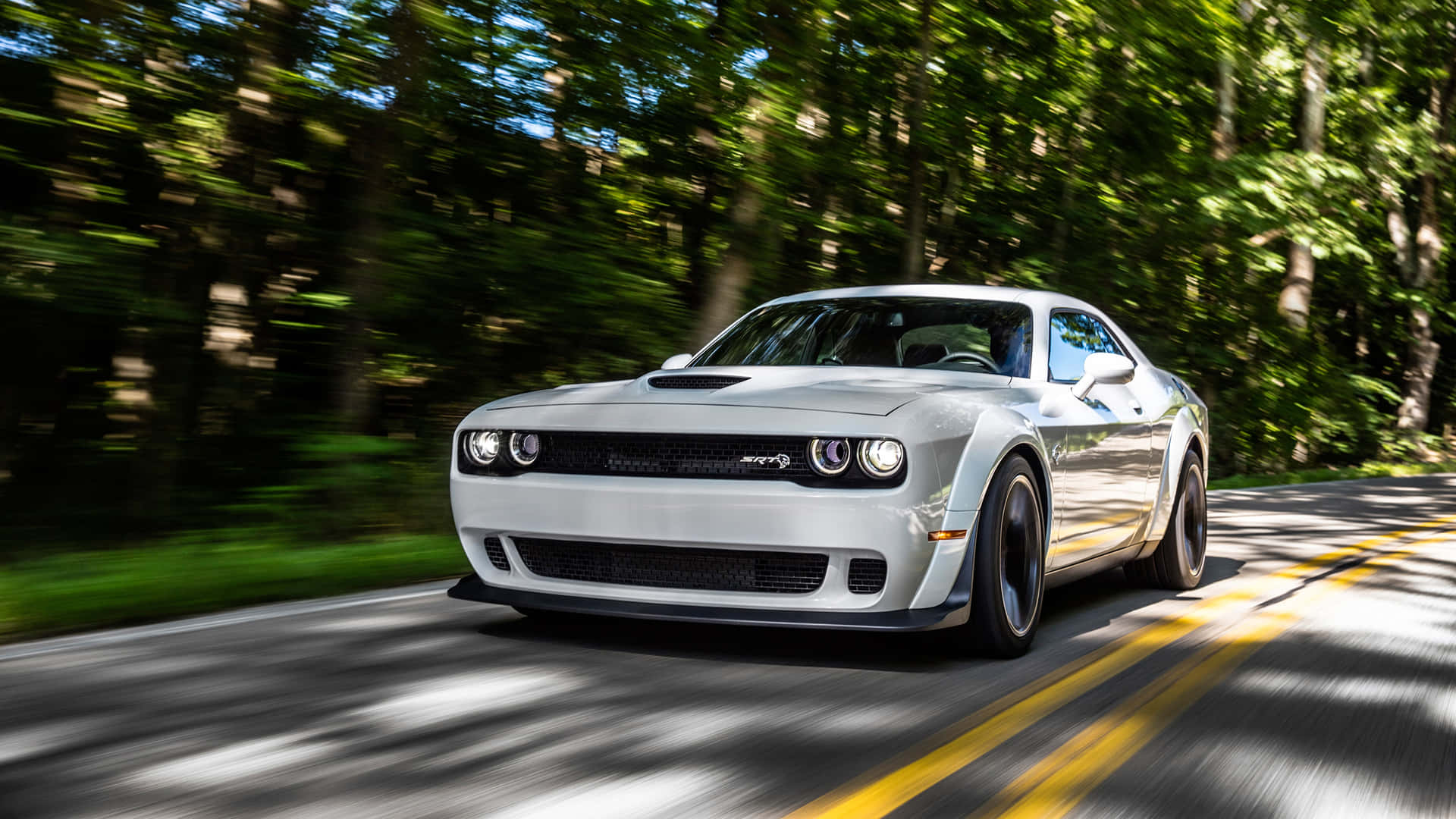 4k Dodge Hellcat Driving Through Shaded Road
