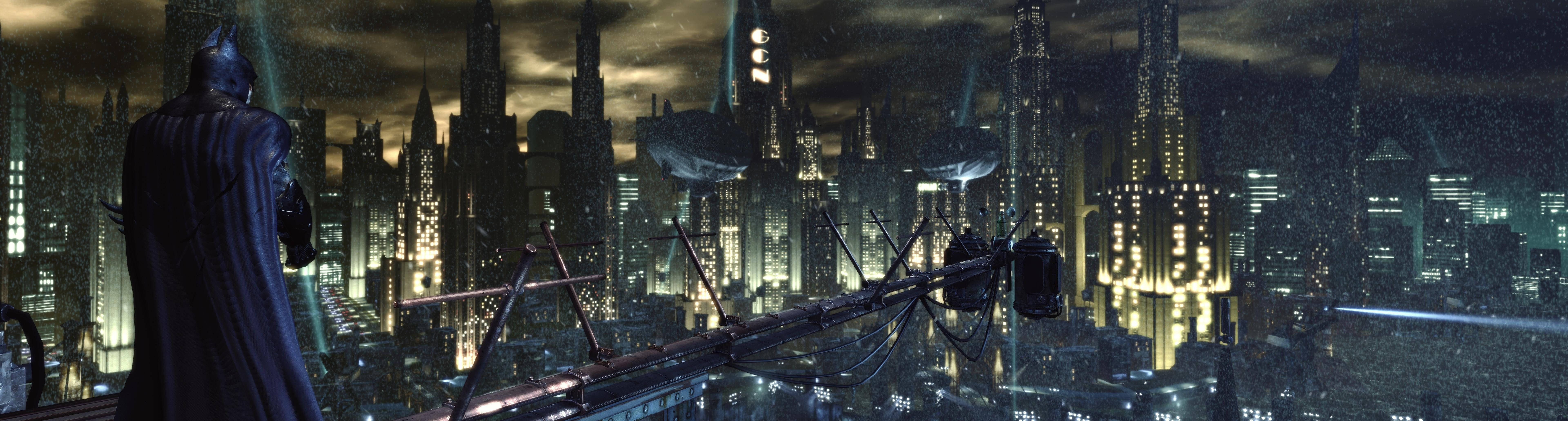 4k Dual Monitor Batman Overlooking Gotham City Background