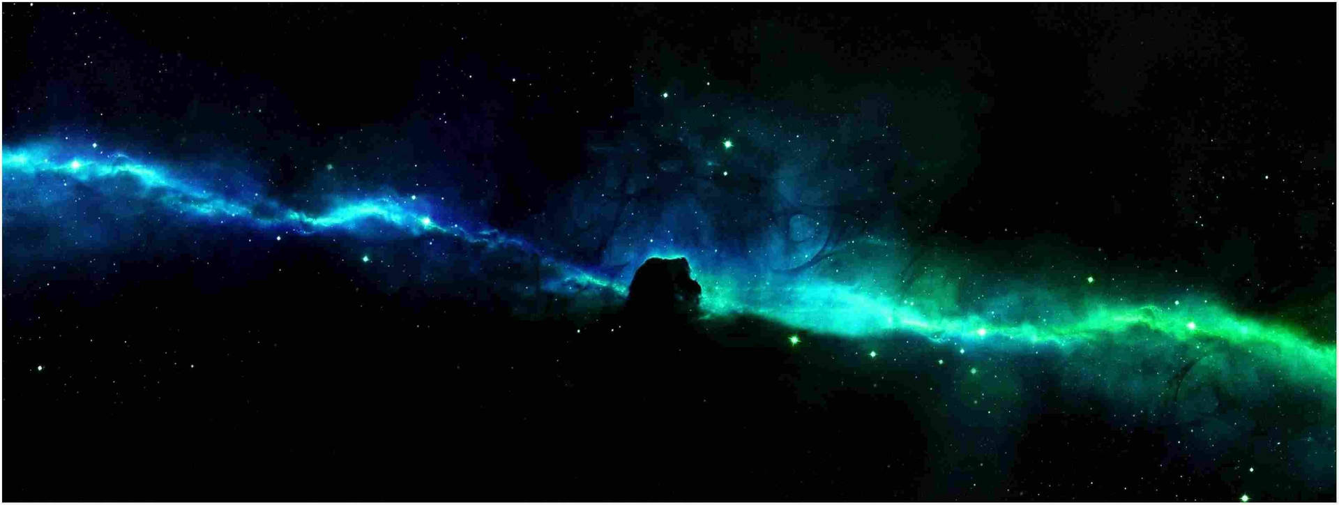 4k Dual Monitor Blue And Green Lights In Outer Space Background