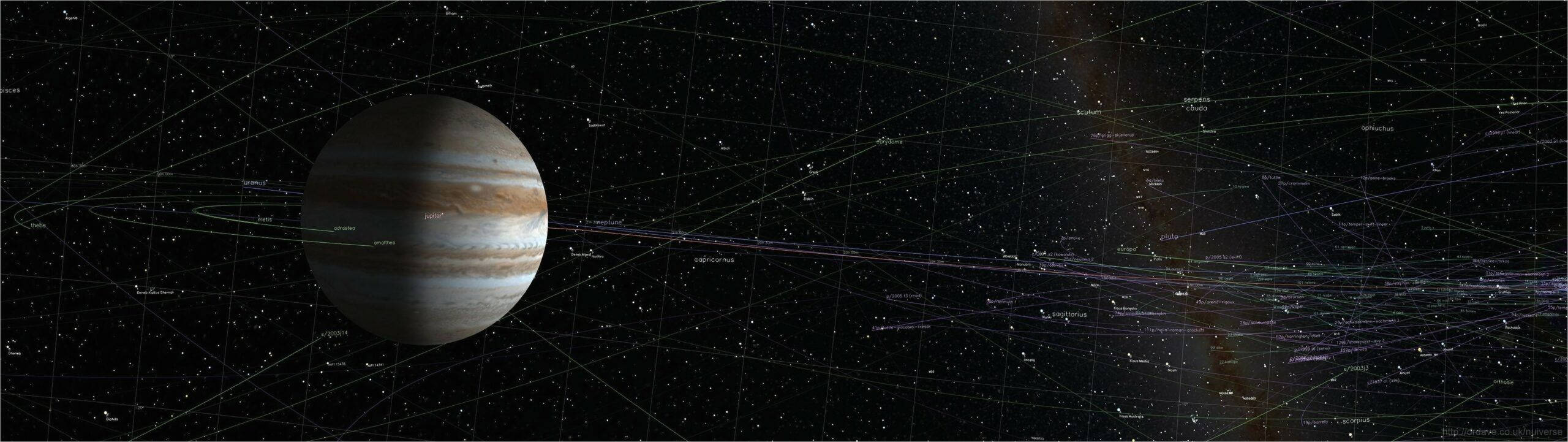 4k Dual Monitor Jupiter And Constellations Background