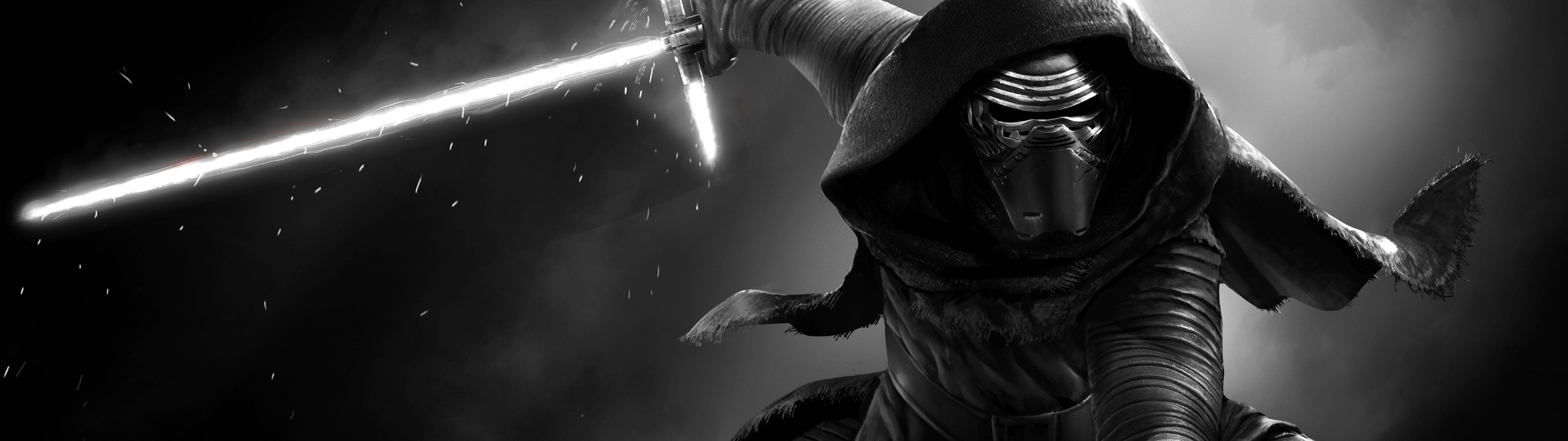 4k Dual Monitor Kylo Ren With Lightsaber Background
