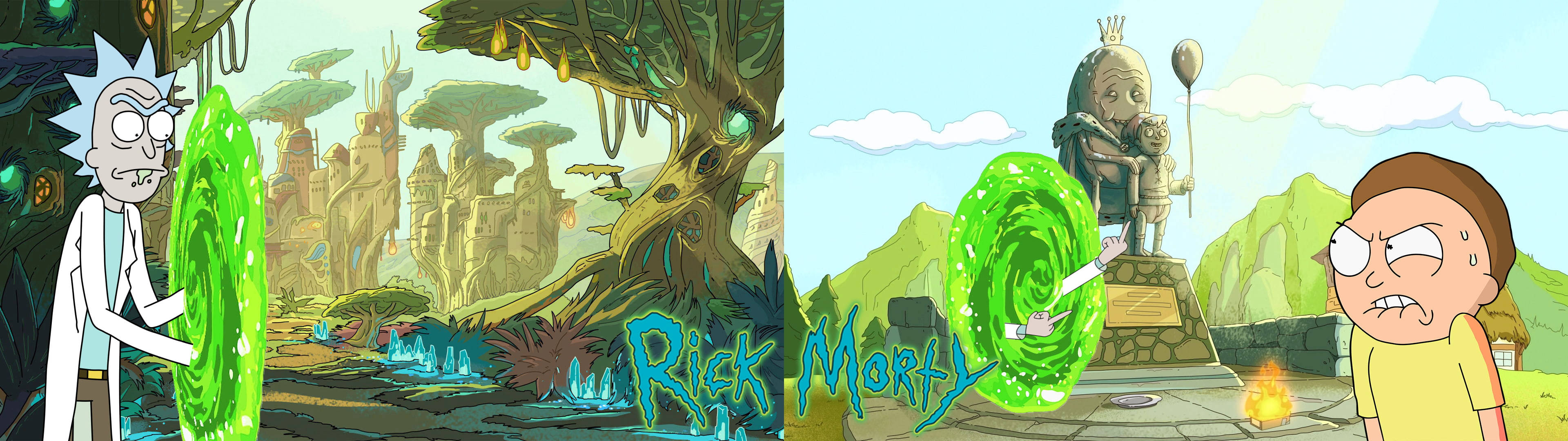 4k Dual Monitor Rick And Morty Background