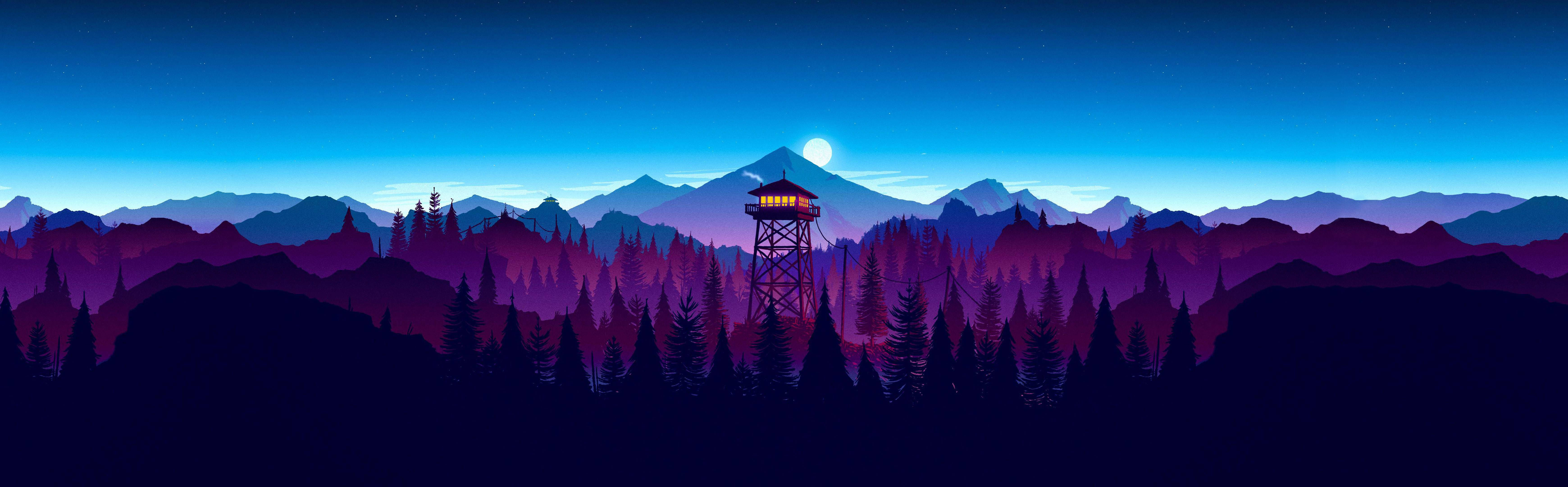 4k Dual Monitor Watchtower In Forest Background