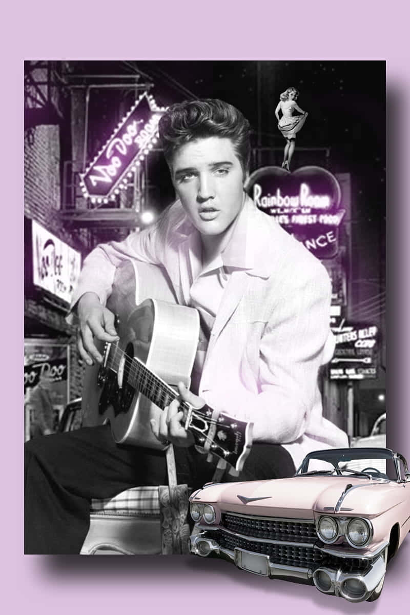 4k Elvis With Pink Neon Signs Background