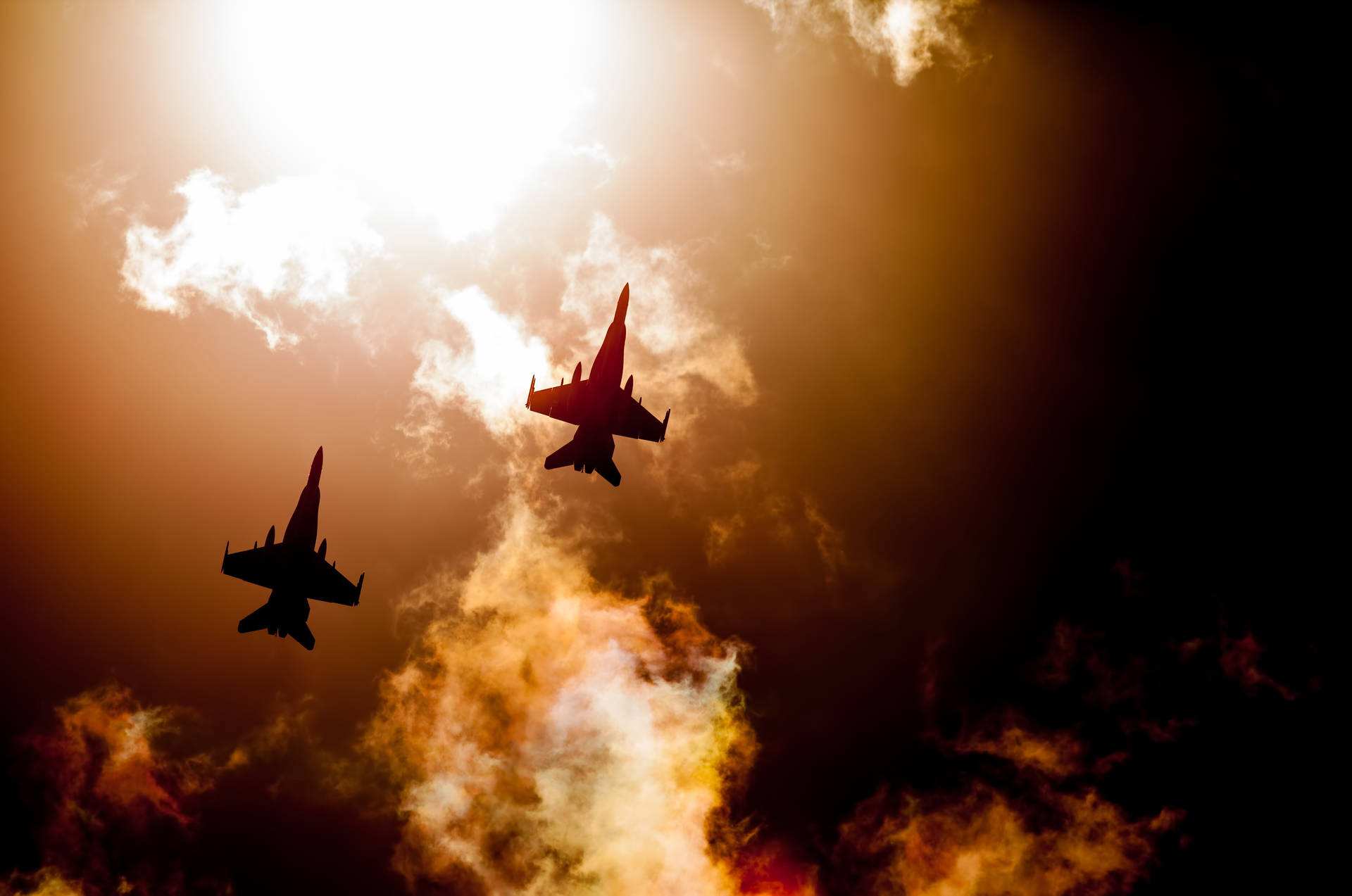 4k Fighter Plane Two Clouds Background