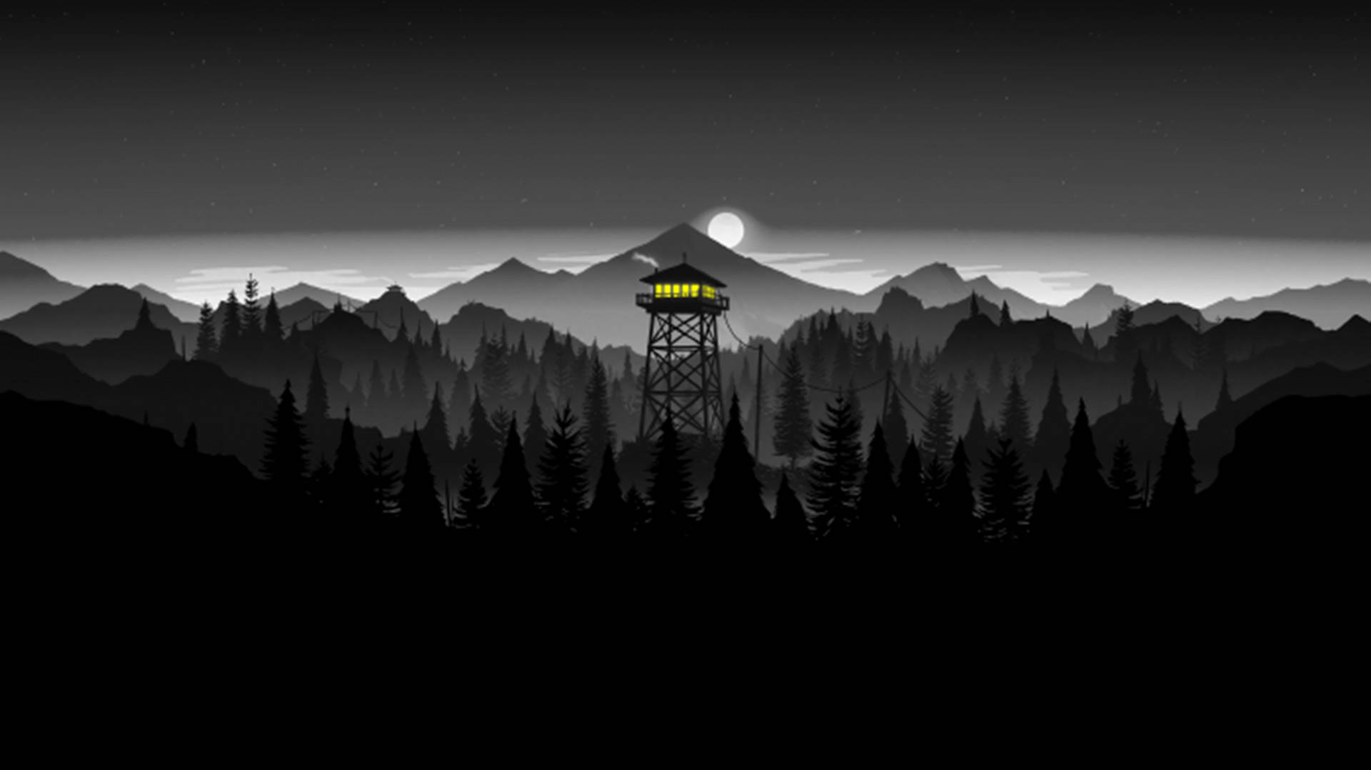 4k Firewatch Black Mountains And Forests Background