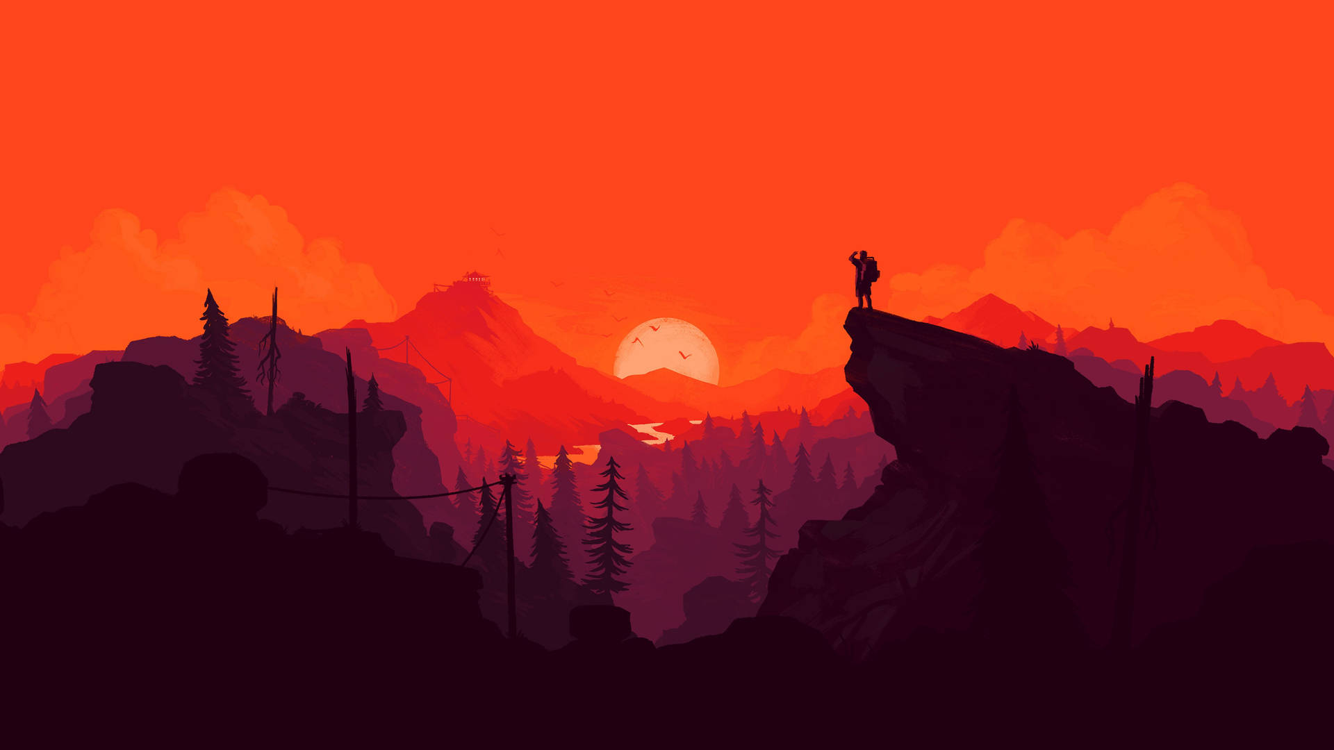 4k Firewatch Hiker On Red Mountains Background