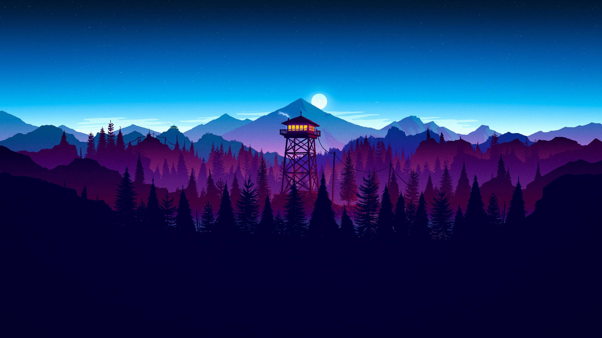 4k Firewatch Purple Forest Silhouette Background