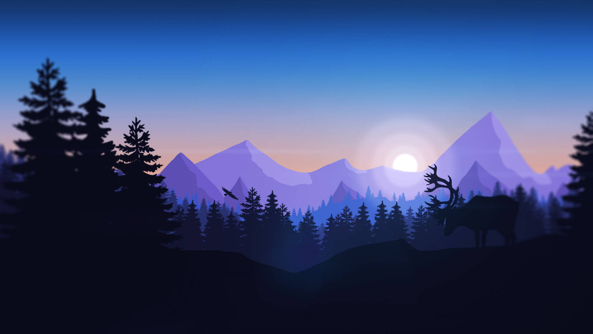 4k Firewatch Silhouettes Against Purple Mountains Background