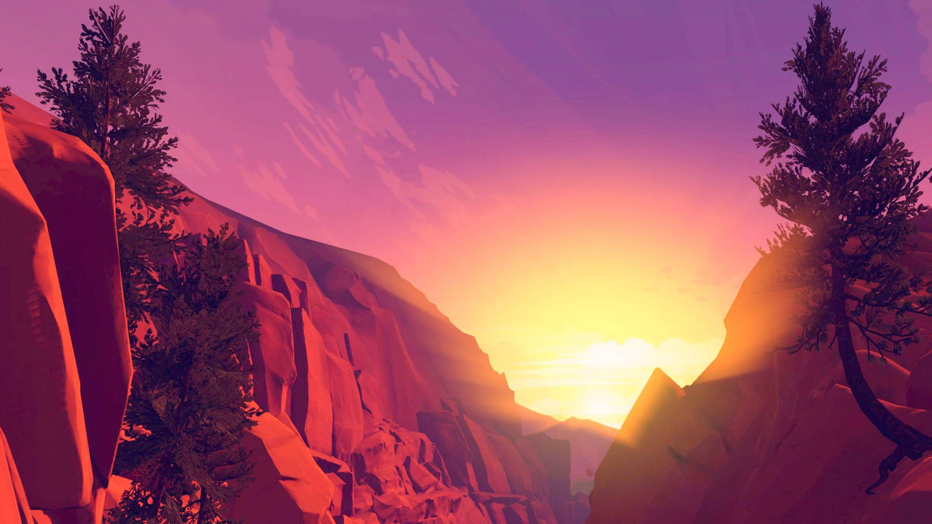 4k Firewatch Sunrise And Purple Sky Background